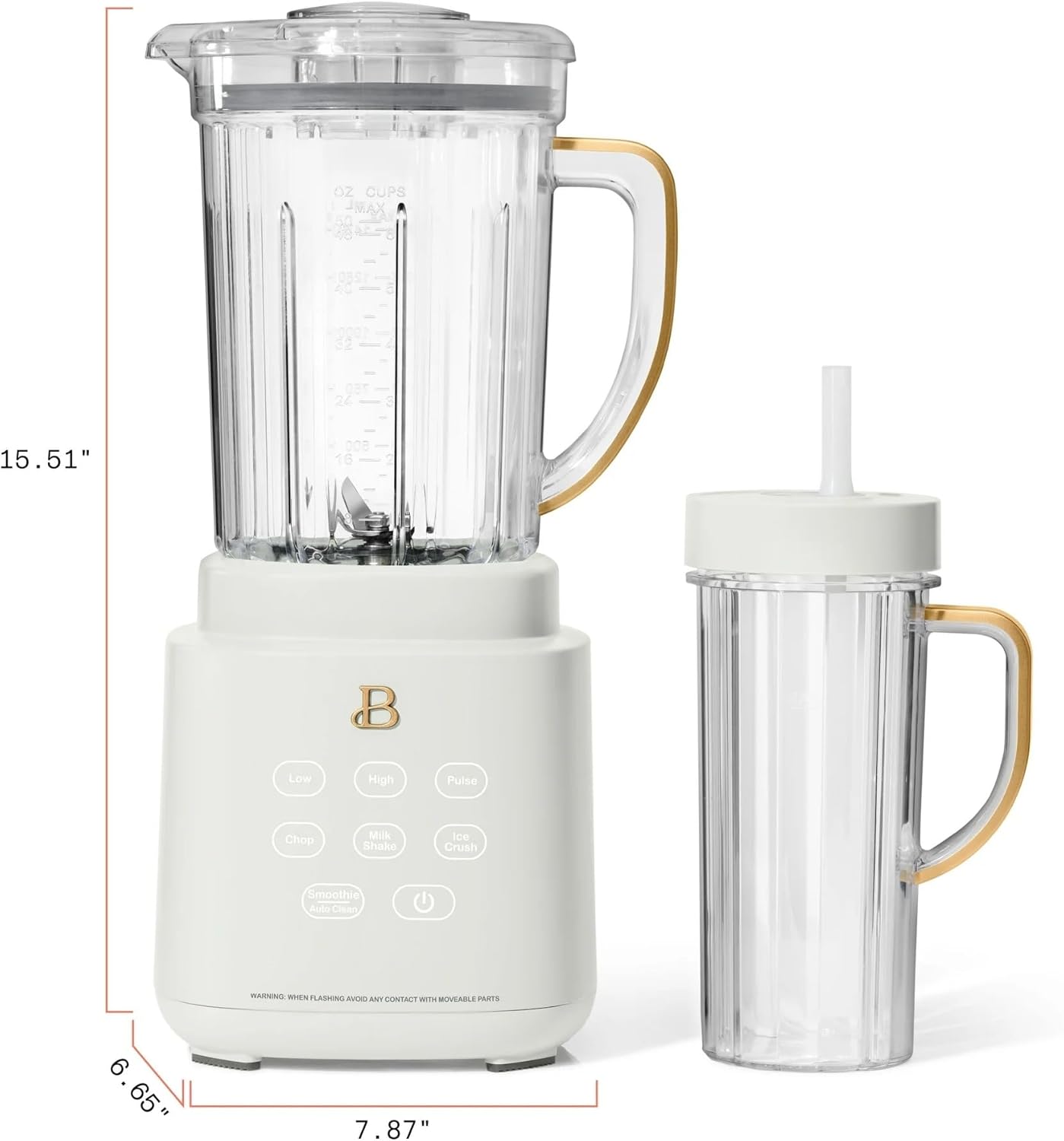 Beautiful PowerExact Blender System with 700W Motor, 50oz Tritan Jar, 20oz Single-Serve Cup, No Drippy Sippy™ Lid, 3 Speeds & 4 Pre-sets by Drew Barrymore (White Icing)