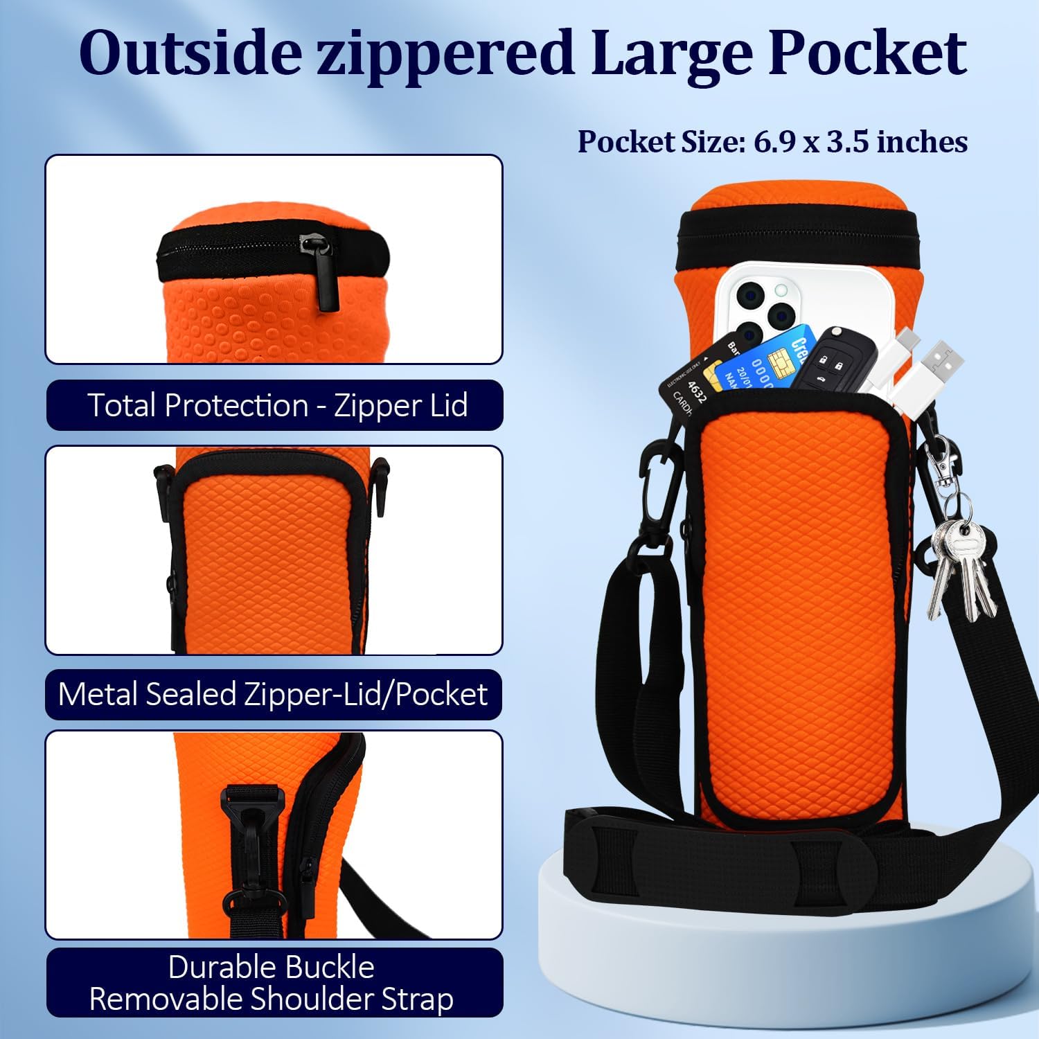 Portable Blender Carrying Bag Case with Lid for Ninja BC151 Blast Portable Blender, Storage Sleeve Bag with Adjustable Crossbody Strap and Pocket (Orange)