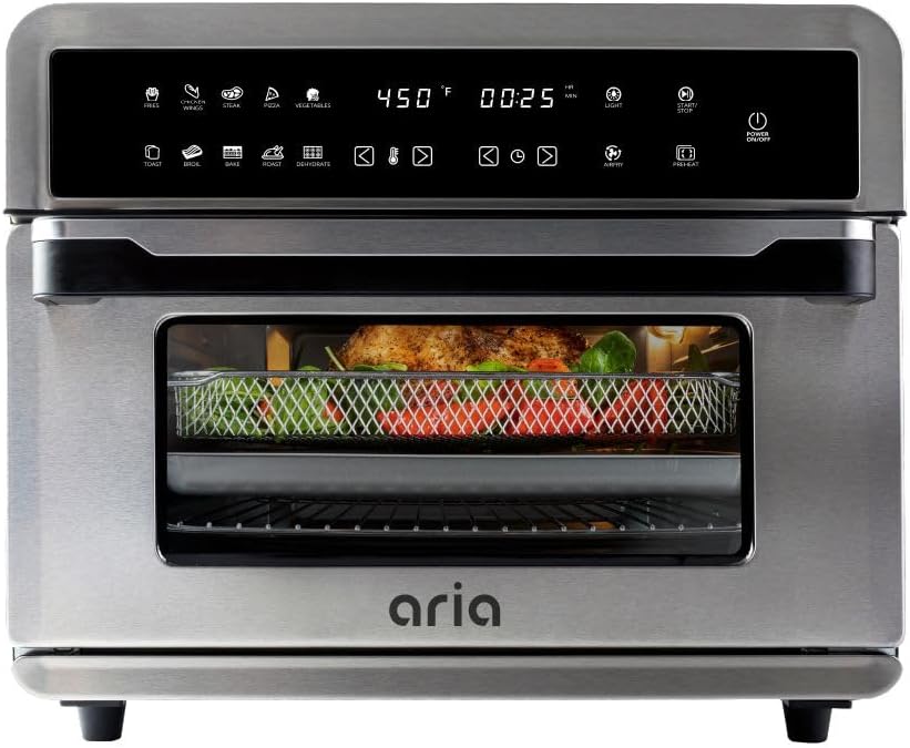 Aria 30 Qt Air Fryer Oven, Stainless Steel Air Fryer with Basket, Grill Racks, Crumb & Drip Tray, Easy Clean Large Countertop Convection Oven, XL Touchscreen Display & Cooking Presets, Black