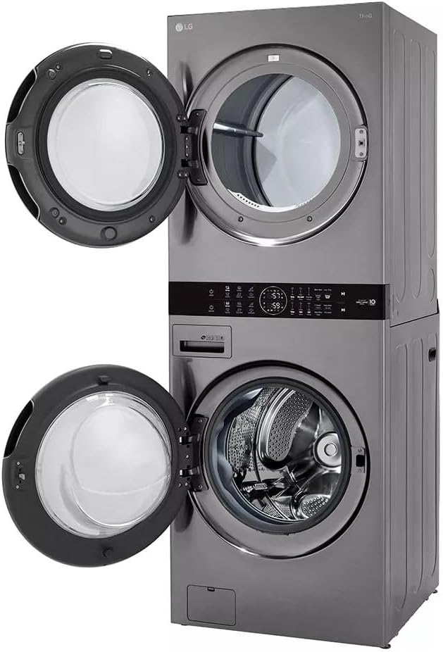 LG WashTower Stacked Smart Laundry Center 4.5 Cu.Ft. Front Load Washer & 7.4 Cu.Ft. Gas Dryer in Graphite Steel WKG101HVA