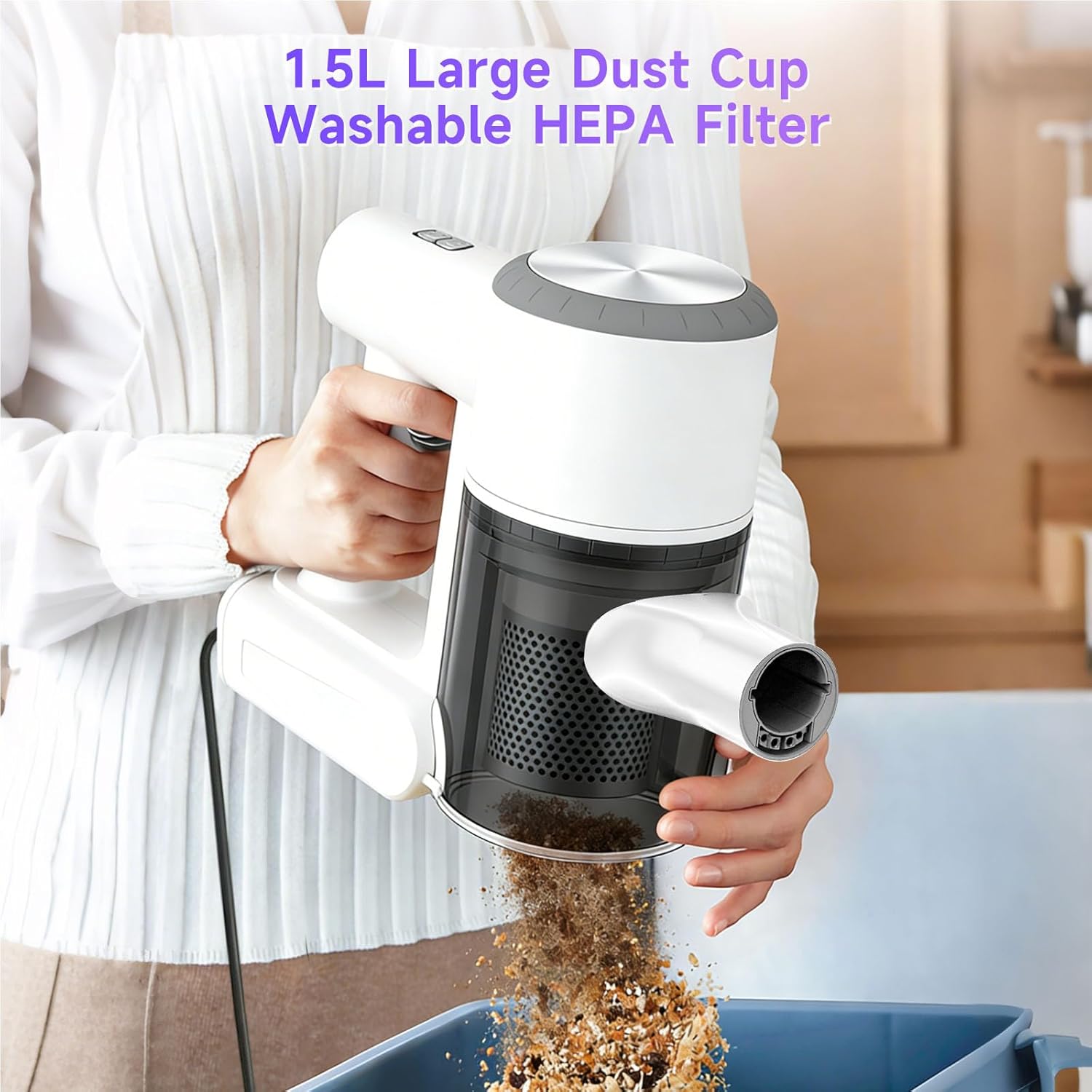 Lightweight Corded Stick Vacuum Cleaner | 33 ft Extra-Long Power Cable | 600W 17Kpa Suction | 1.5L Dust Cup | Washable HEPA Filter | for Hard Floors, Tiles, Convertible to Handheld