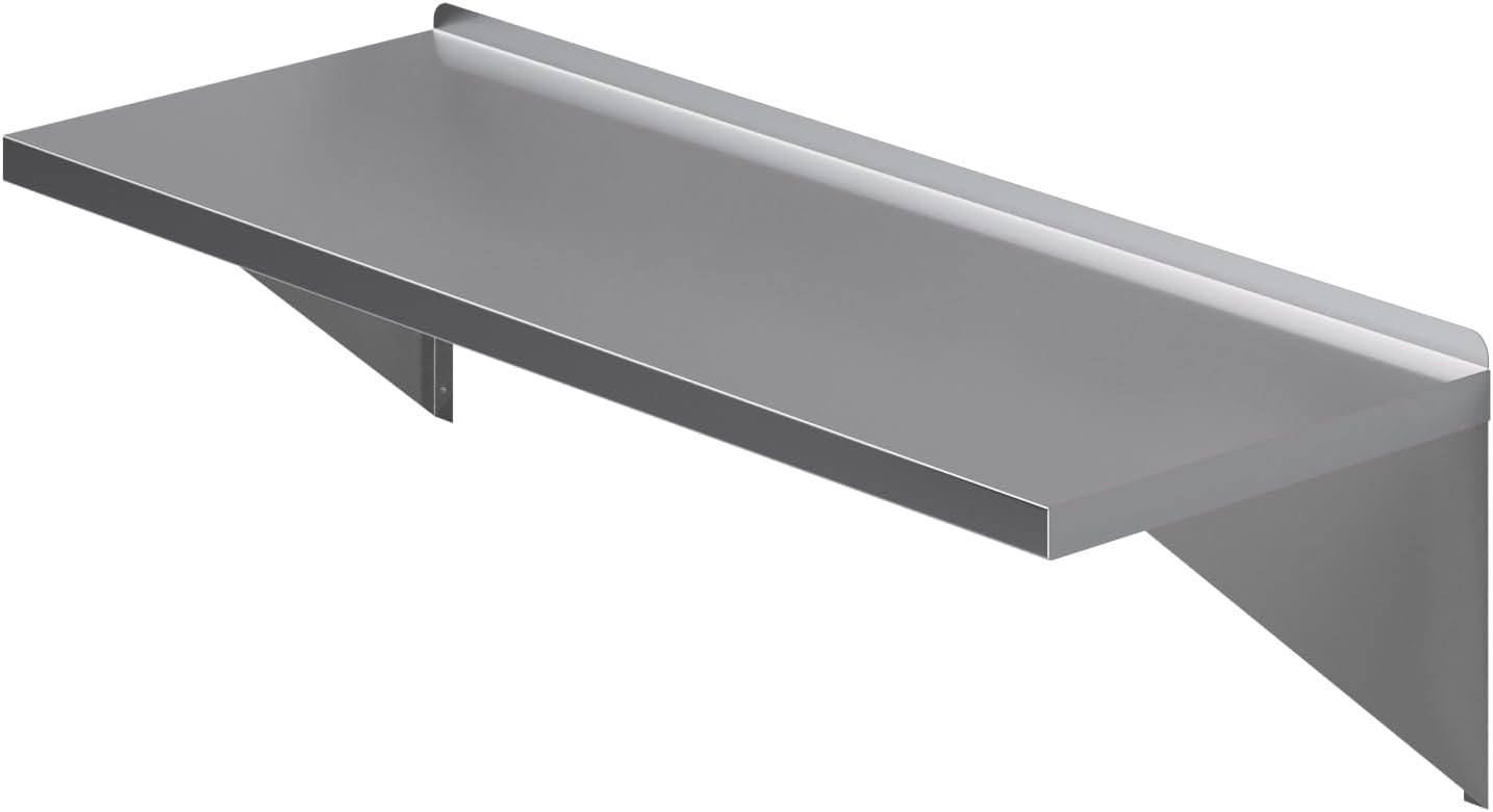 AmGood 18 in. x 48 in. Stainless Steel Wall Shelf with Squared Edge | NSF Certified | Appliance & Equipment Metal Shelving | Kitchen, Restaurant, Garage, Laundry, Utility Room