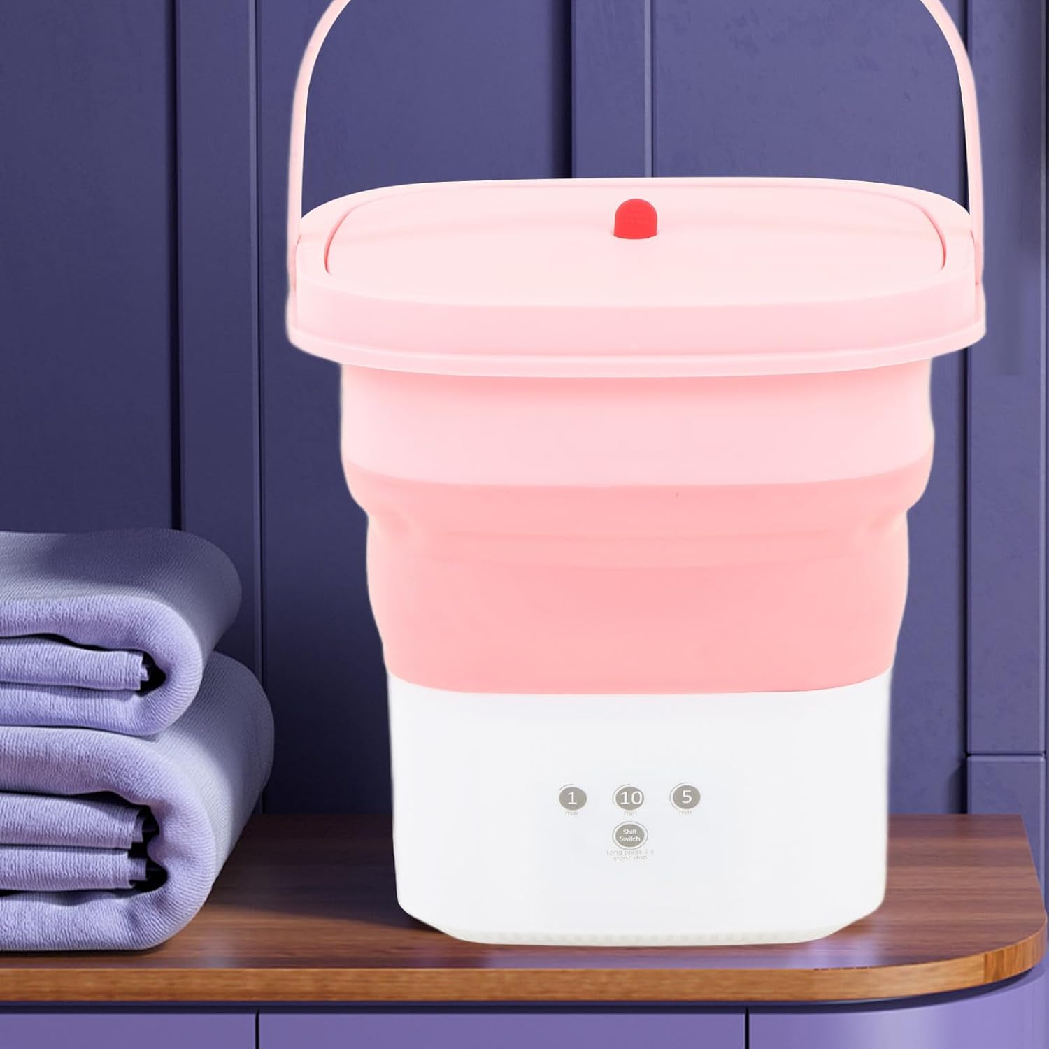 Portable Washing Machine, Foldable Mini Washing Machine, Large Capacity Low Noise, Small Washer for Baby Clothes, Underwear Or Small Items, Apartment, Dorm, Camping, RV Travel Laundry(Pink)