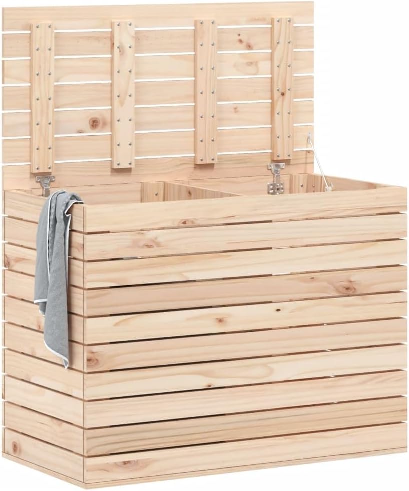 Large Wooden Laundry Hamper with Lid 34.8x17.3x26, Rustic Pine Laundry Basket Solid Wood, Heavy-Duty Clothes Storage for Bedroom, Bathroom, Laundry Room Organization, Brown