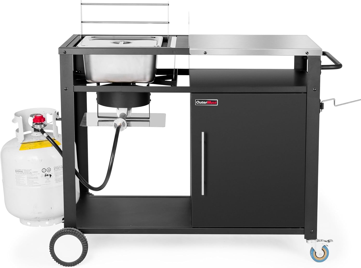 Outdoor Propane Deep Fryer, 85,000 BTU Outdoor Fryer Station Movable Propane Fish Fryer Cart Stainless Steel Top & Storage Cabinet Ideal for Fish & Turkey Frying