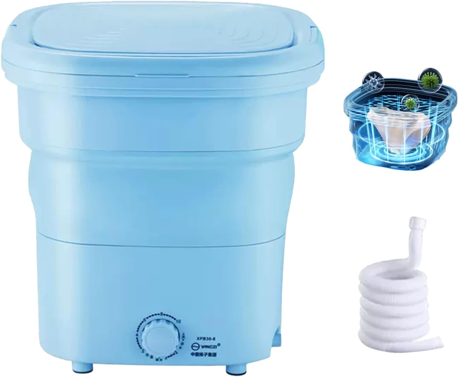 THAMBA Foldable Large Capacity Dormitory Washing Machine for Kids, Portable Washer Machine for Clothes, Socks (Color : Blue, Size : Small)