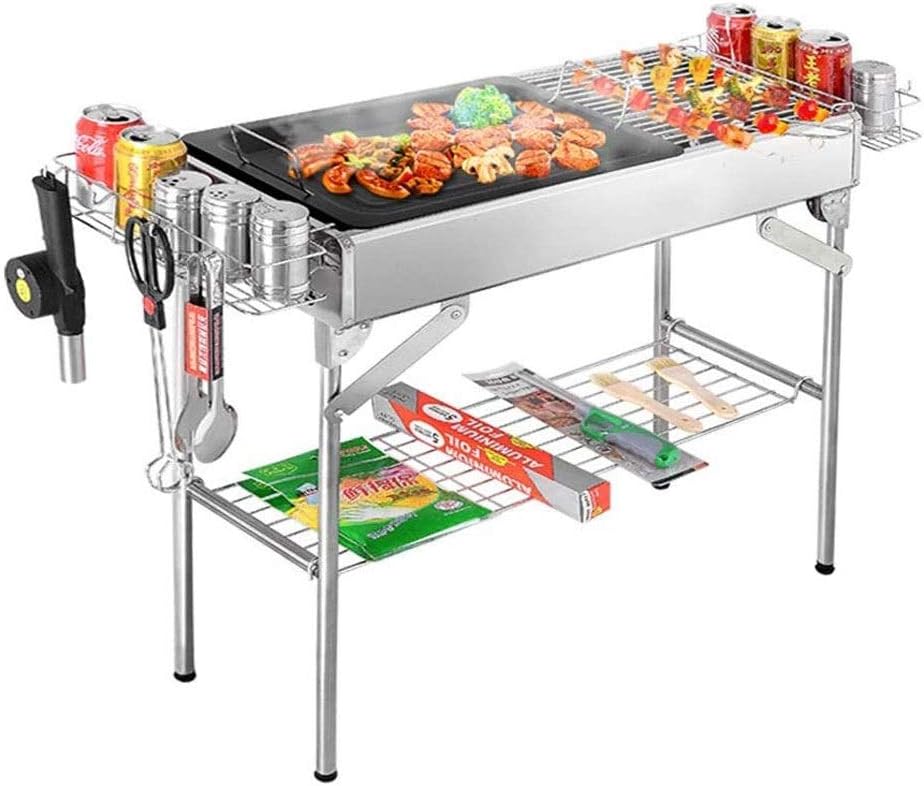 Barbecue Grill Portable with Tote Bag Charcoal Grill Smoker Barbecue Folding for Outdoor Cooking Camping Hiking Picnics Large Size for 5-10 People