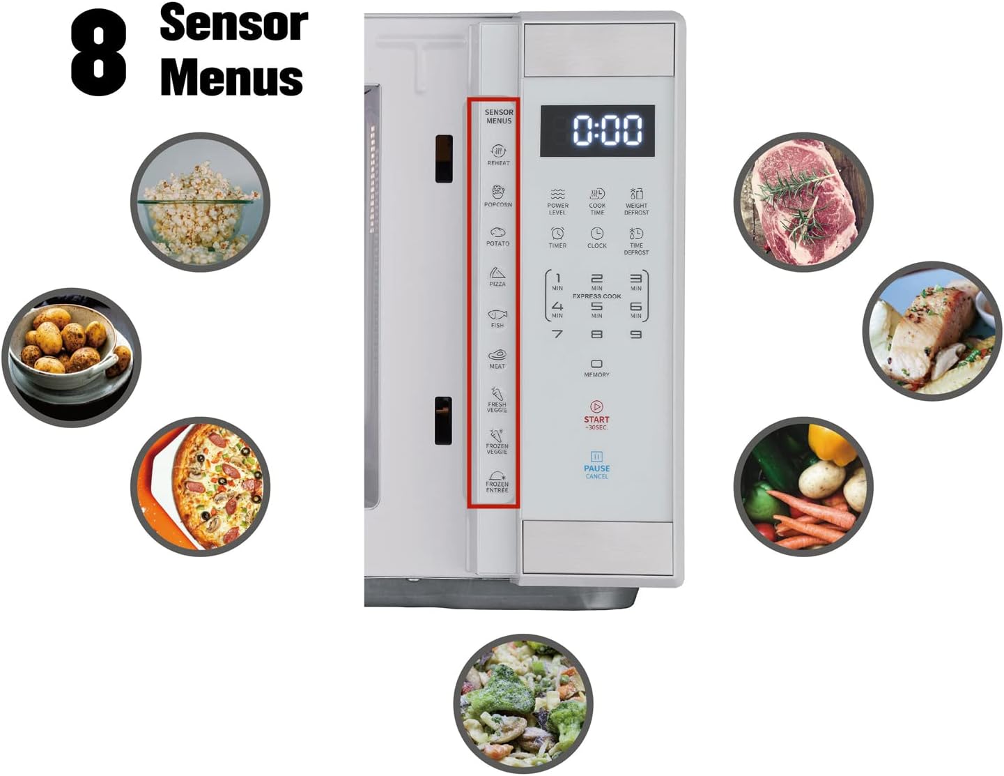 1.1 Cu. ft. 1000 W Mid Size Microwave Oven, 1000W, White Stainless Steel