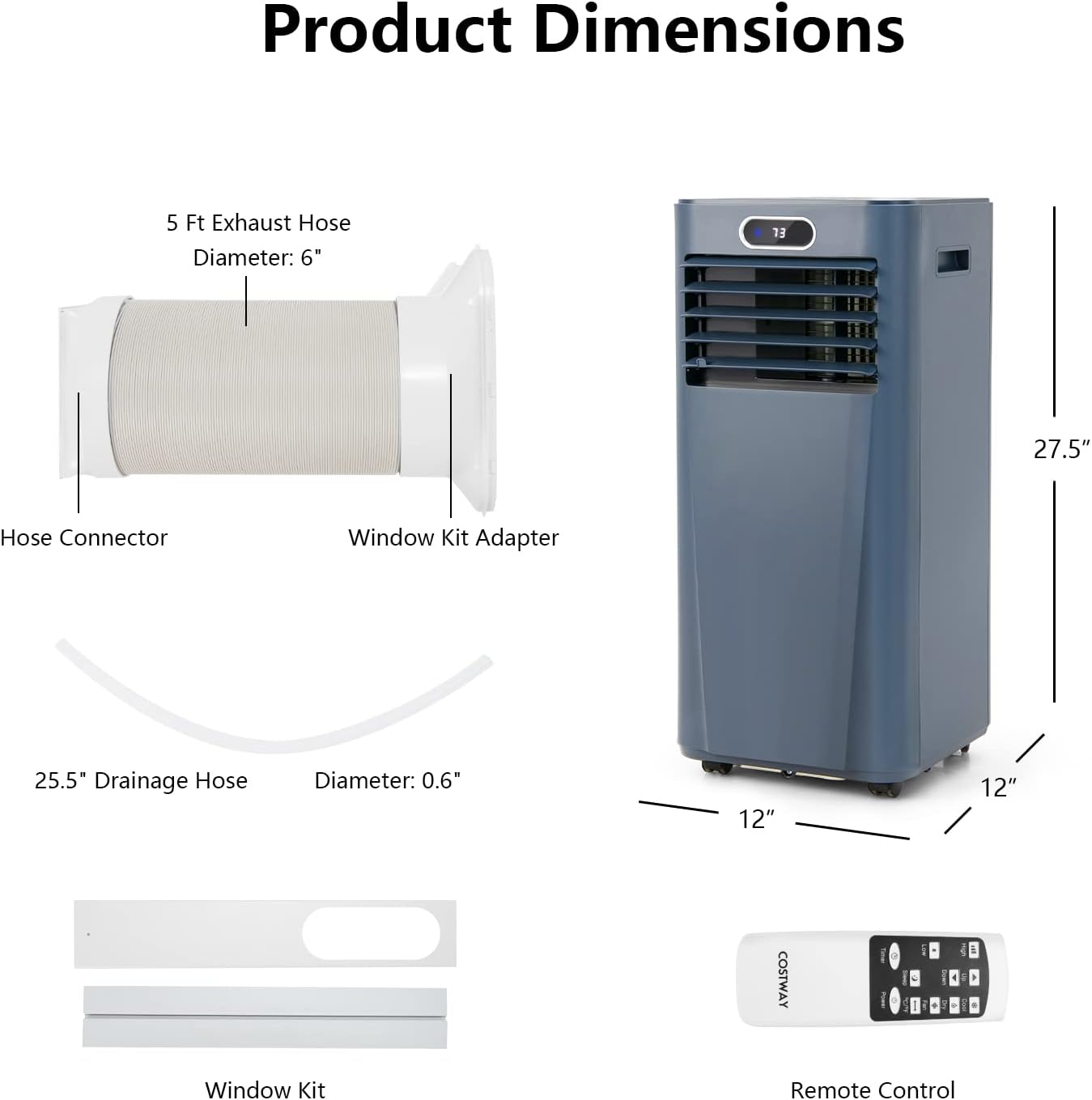 GOFLAME 10000BTU Portable Air Conditioner, 3-IN-1 Air Cooler & Dehumidifier with Remote Control, Sleep Mode, 2 Speeds and 24H Timer, Air Cooling Fan for Home & Office, Blue