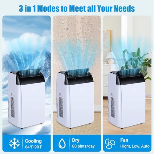 14000 BTU Portable Air Conditioners with Remote Control, 3-in-1 Free Standing Cooling AC Unit with Fan & Dehumidifier, Cools Room up 750 Sq. Ft, 24H Timer, Window Mount Exhaust Kit