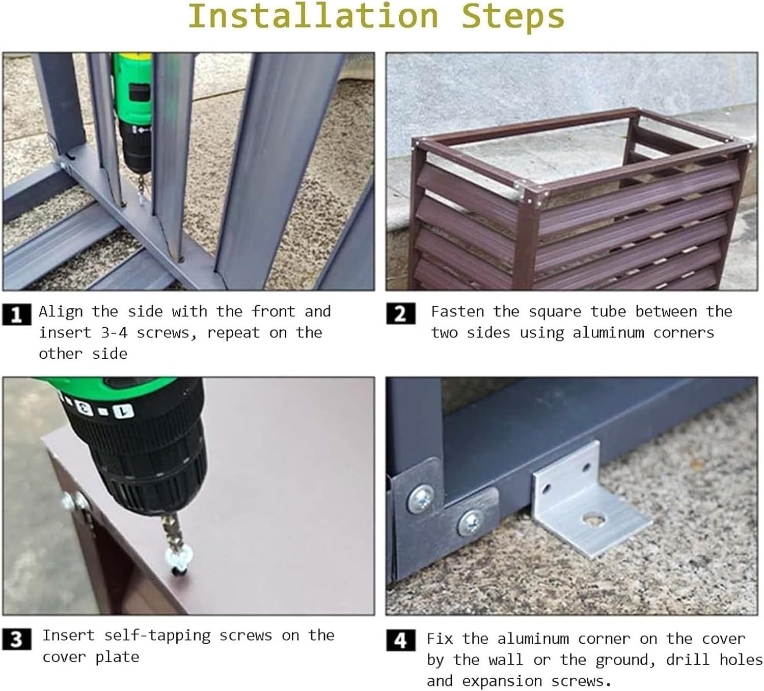 Heavy Duty Privacy Screen Fence Outdoor Air Conditioner Cover Aluminum Alloy Space Divider Trash Can Enclosure Hid Air Conditioning Rack Flower Stand Protective Grilles For Pool Pumps(Black no top,110