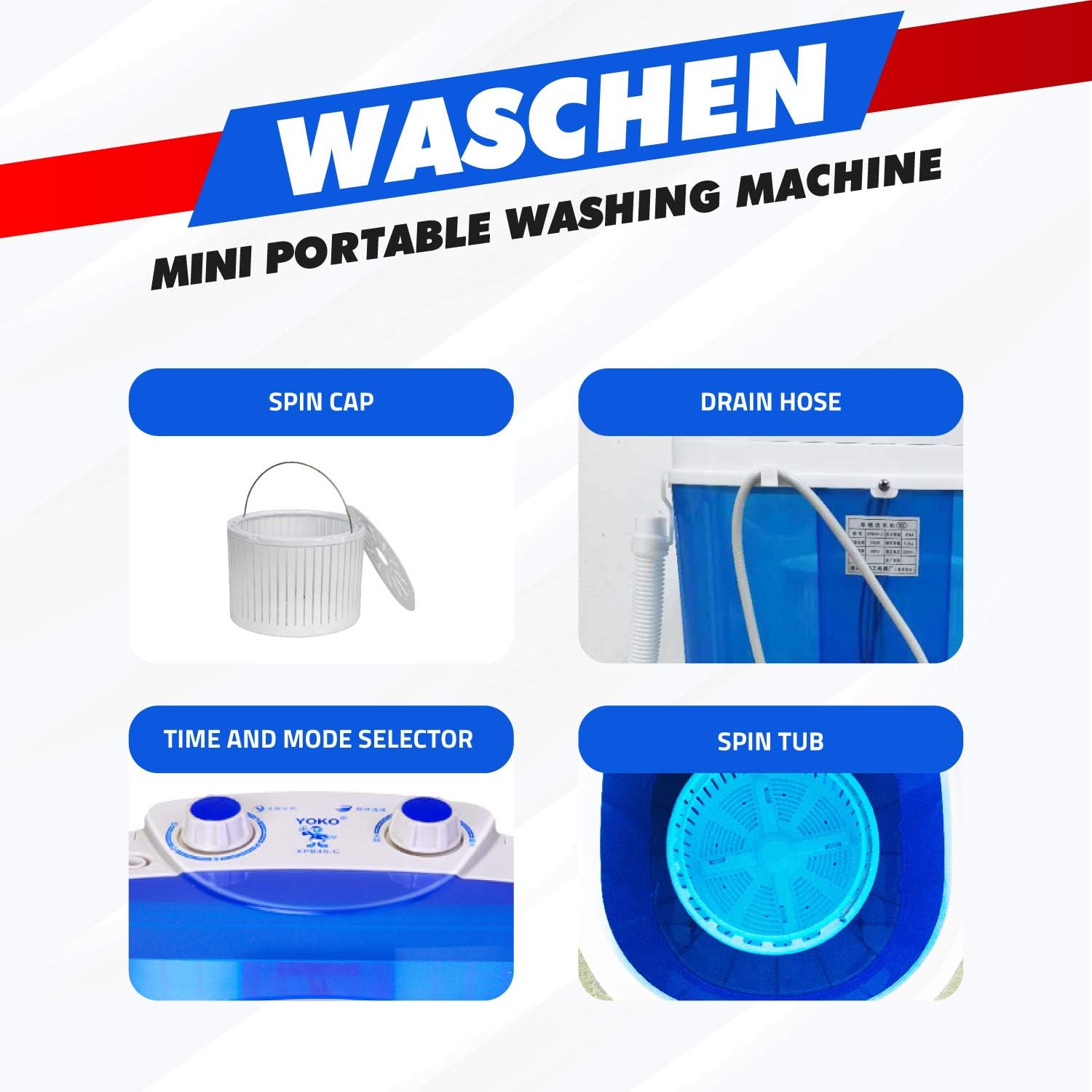 Portable Single Tub Washer - The Laundry Alternative - Washing Capacity Less Than 1.2Kg - Portable Clothes Washer For Small Clothes Like Socks, Undergarments Etc - Travel Washing Machine