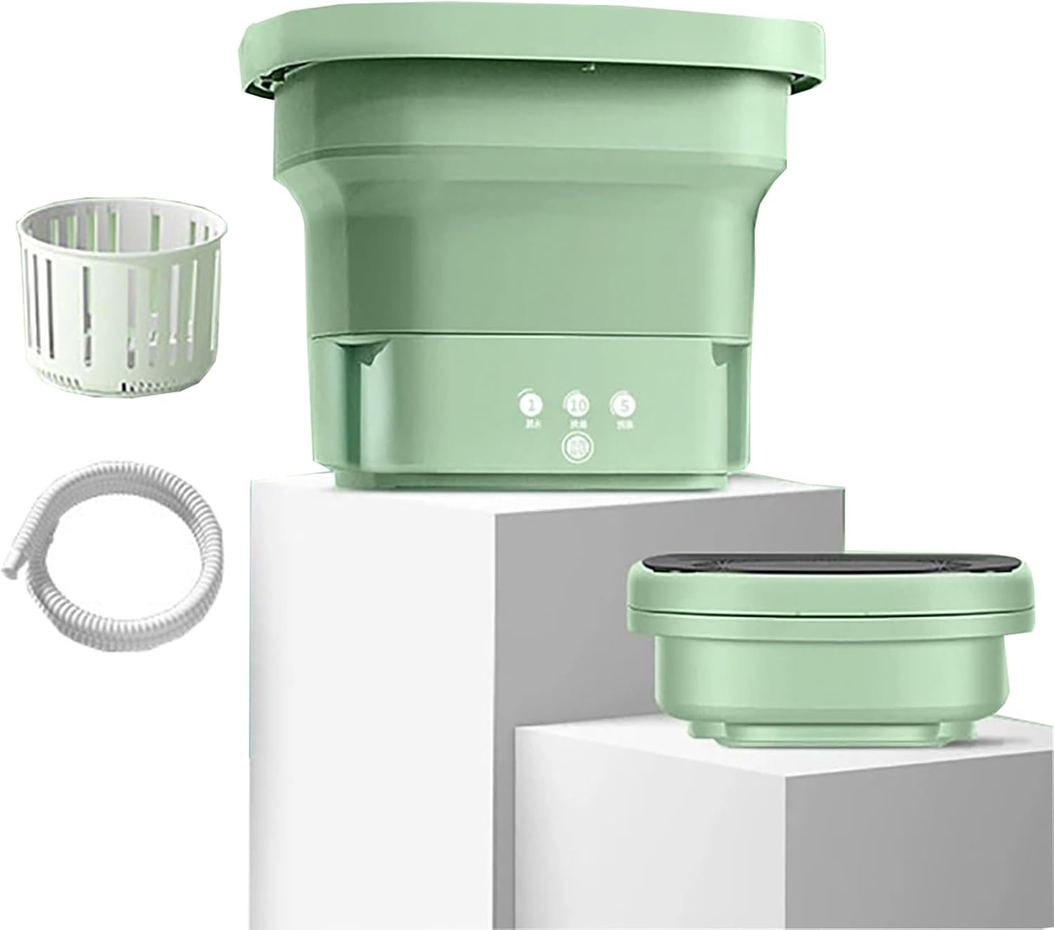 Mini Portable Washing Machine, Folding Washing Machine, Laundry Machine with 3 Modes Deep Cleaning Half Automatic Washt, for Camping, Rv, Travel, Small Spaces (Color : Green, Size : 6L)