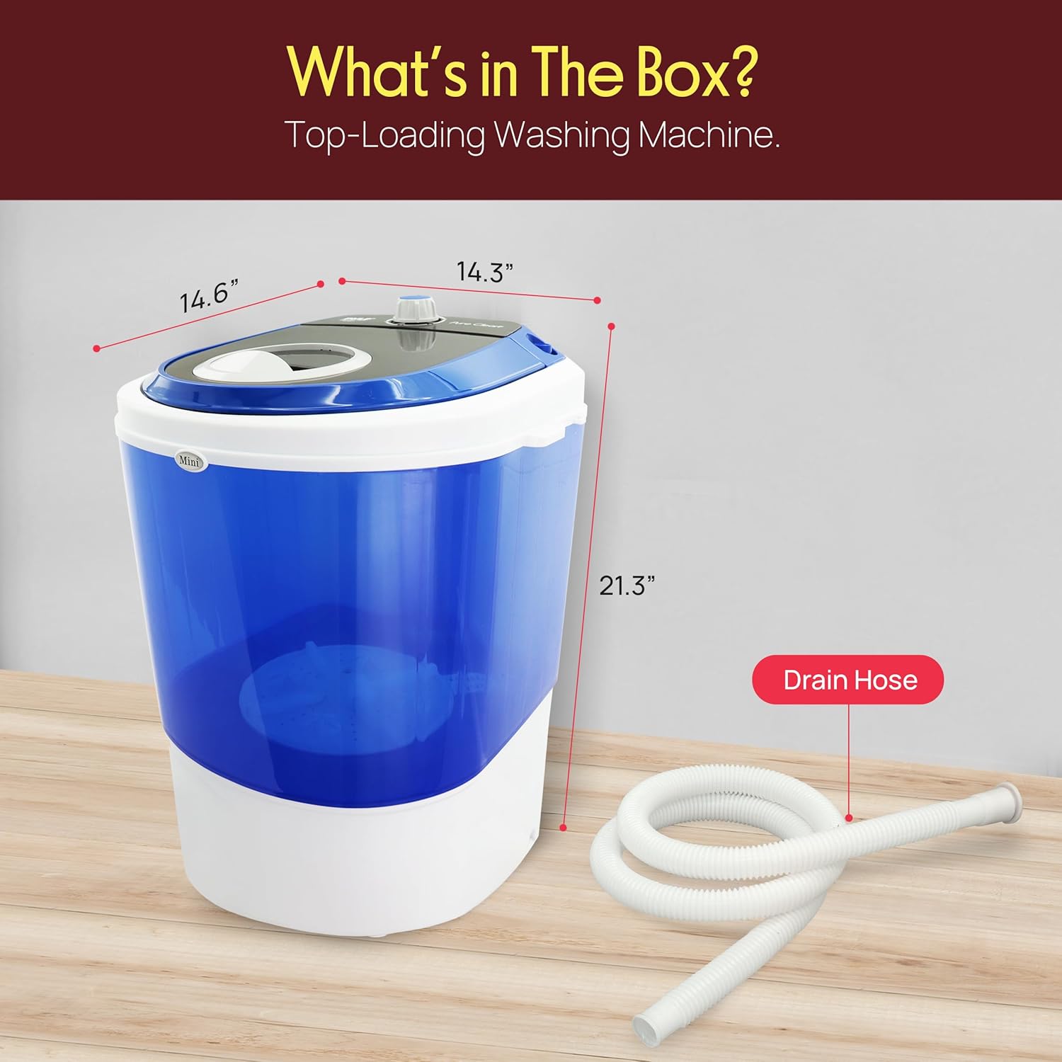 Pyle Upgraded Version Portable Washer - Top Loader Portable Laundry, Mini Washing Machine, Quiet Washer, Rotary Controller, 110V - For Compact Laundry, 4.5 Lbs. Capacity, Translucent Tubs - PUCWM11