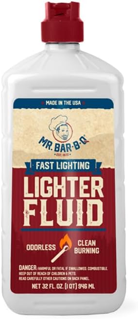 12 x 1 Quart Lighter Fuel Bottle, Clean Burning Fast Lighting Lighters, Charcoal Lighter Fluid, Low Odor Perfect Fire Starter for Outdoor Charcoal, Wood Fire, Bonfire, Camping, Grilling by Mr. Bar-B-Q