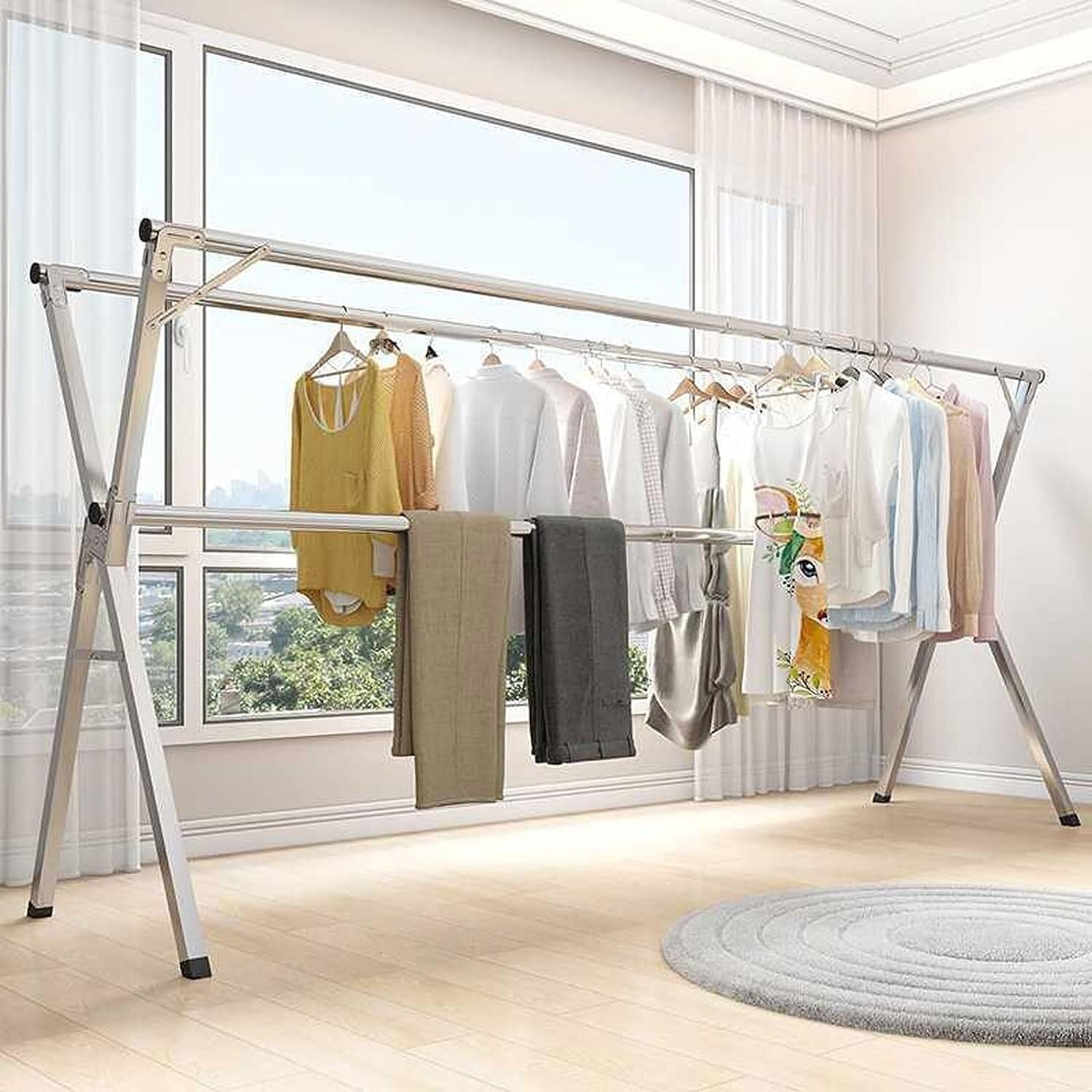Clothing Drying Rack Laundry Drying Rack Folding Space Saving Retractable Hanger Rack Heavy Duty Stainless Steel Garment Rack Clothes Dryer Rack