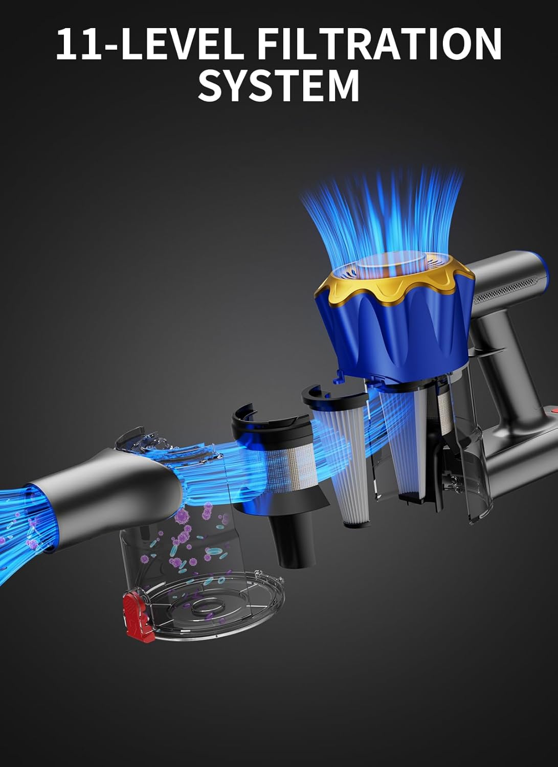 Cordless Vacuum Cleaner, 580W 50Kpa Powerful Stick Vacuum, Up to 70Mins Rechargeable Battery, Vacuum Cleaners for Home Anti-Tangled Lightweight Handheld for Hardwood Floor, Carpets, Pet Hair