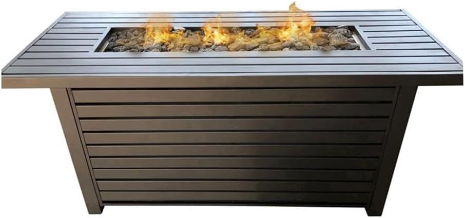 Living Source International Sterdy & Rust-Resistant Propane Gas Outdoor Fire Pit Table | CSA Certified & Striped Steel Surface (24'' Hx54'' Wx24'' D, Black), CM-1024