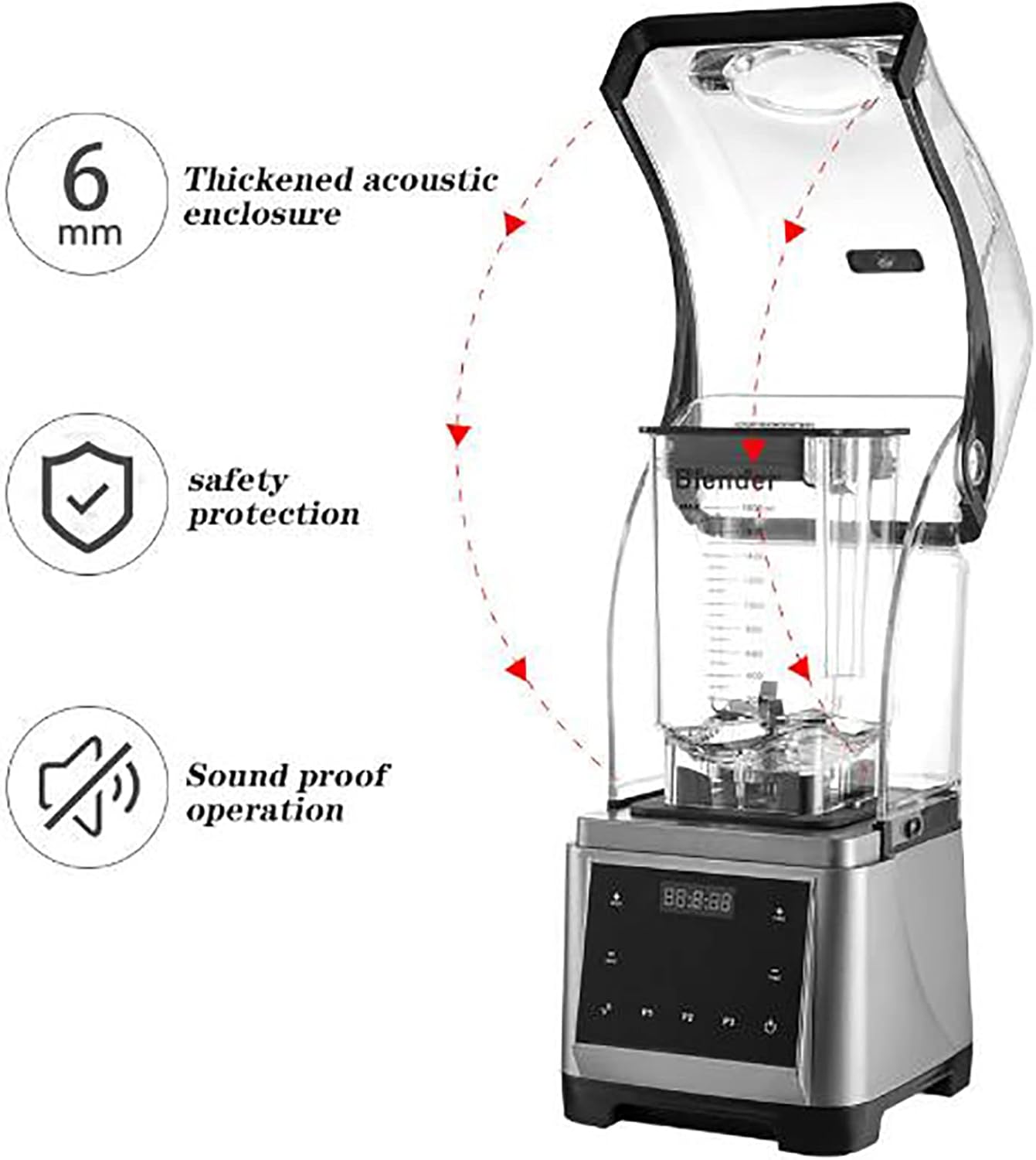 Smoothie Blender, 1.6L Commercial Smoothie Makers with Hood, Multi-level Stepless Regulation/Noise Reduction/safe Operation, for Juice, Milkshake
