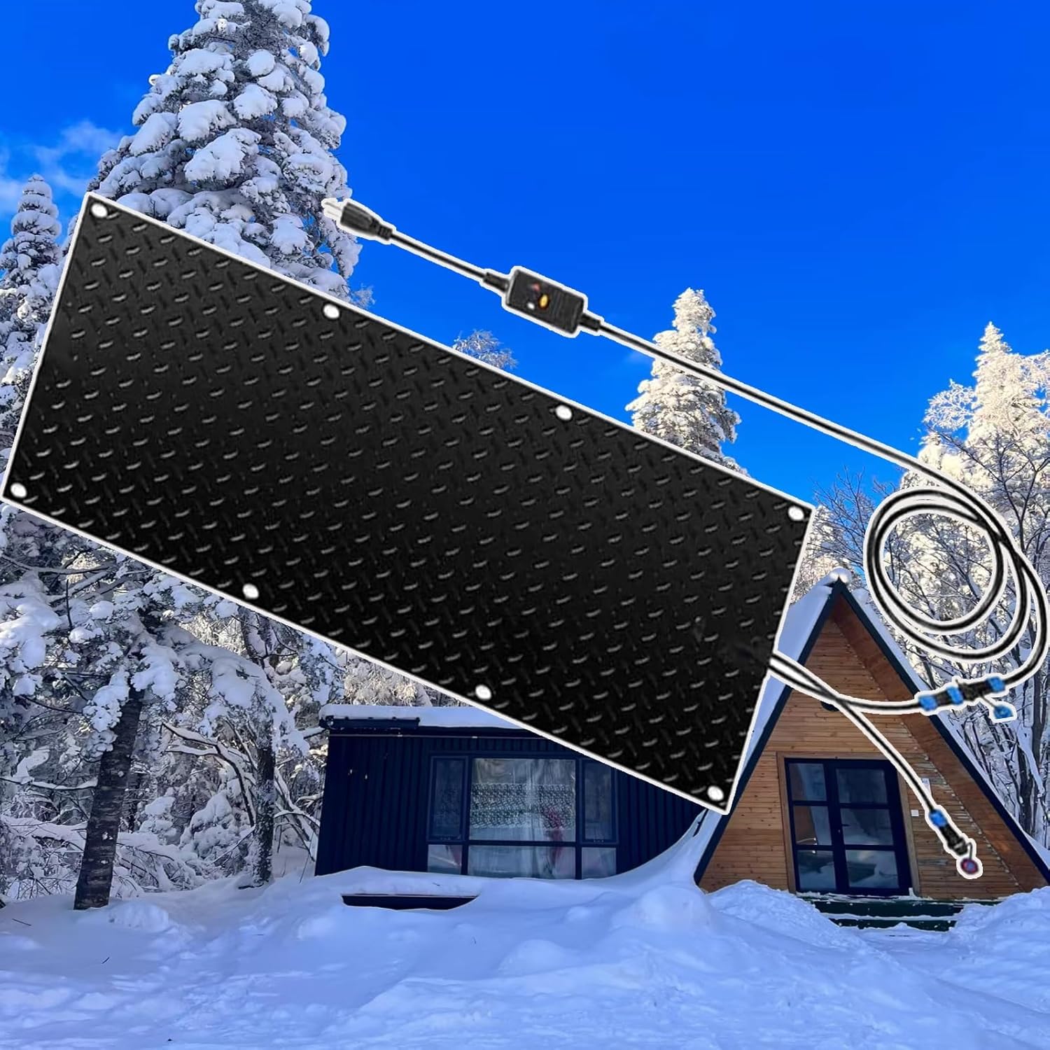 Heated Snow Melting Half Walkway Mats, 1/2/3/4/5 Pieces Heated Snow and Ice Melting Stair Mats with 1.5m Power Cord for Stairs Sidewalk Steps Doorway Entrance, Non-slip Rubber Heating Mats for Winter(