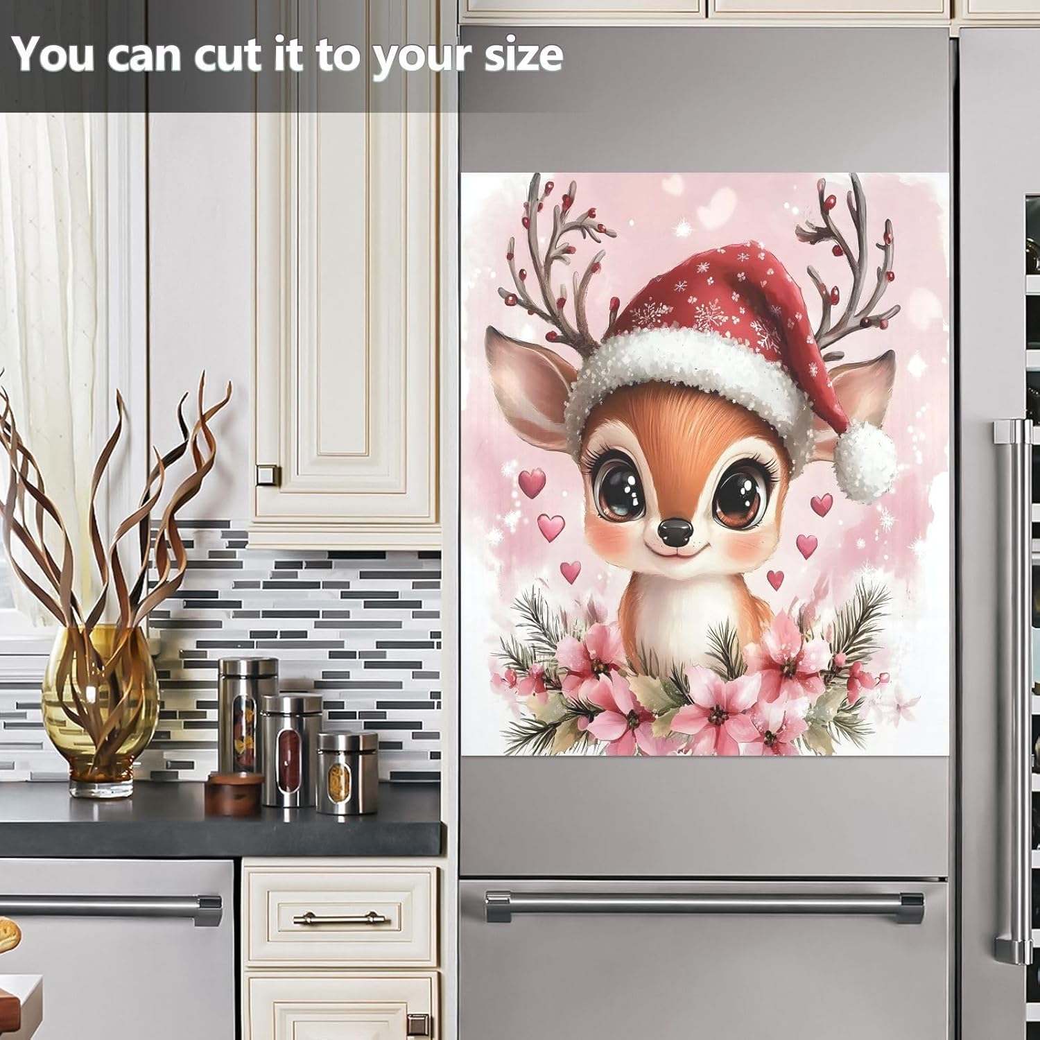 Dishwasher Magnet Cover Large Magnetic Stickers Cute Deer Pink Flower Front Dishwasher Cover Reusable Decal for Home Kitchen Anti-Scratch Refrigerator Decorative Lid Washing Machine Laundry 23