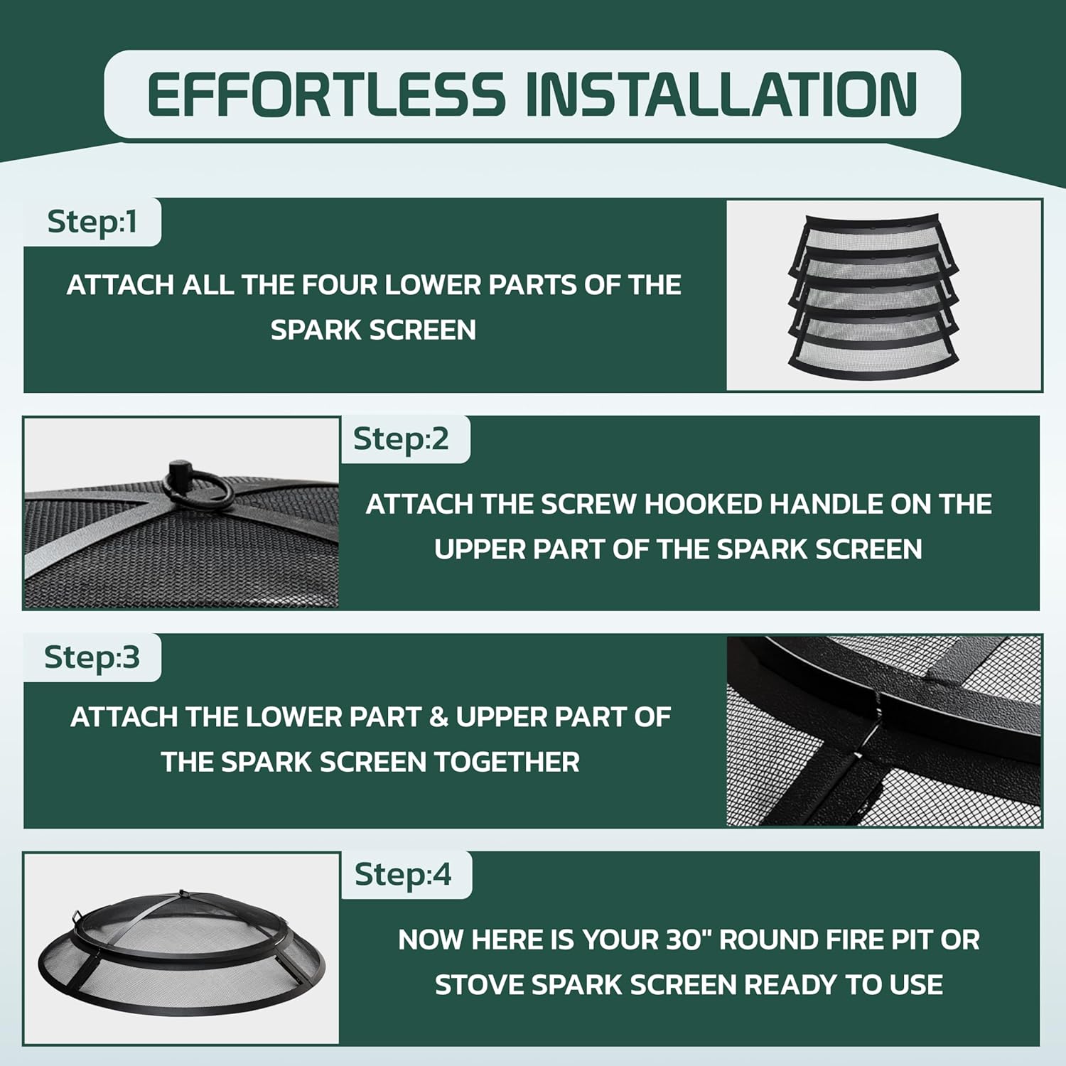 FEBTECH - Fire Pit Spark Screen 30 inch - Heavy Metal Outdoor Fire Pit Screen Cover Round with Hook for Easy to Lift fire Pit Screen 30 inch Round, firepit Replacement Screen & Fire Pit Insert, Black