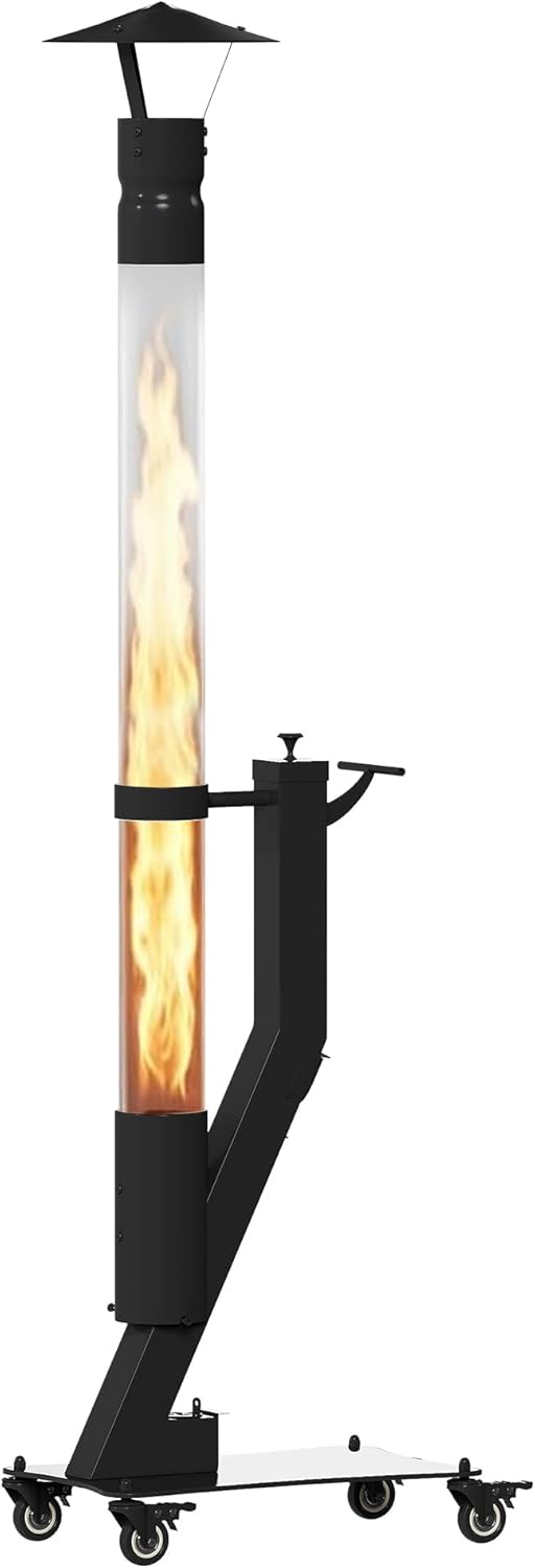 Patio Heater with Clean Ash System, Portable Wood Pellet Patio Heater - Rocket Stove & Glass Tube Outdoor Fire Pit for Backyard, Camping, Deck, Garden