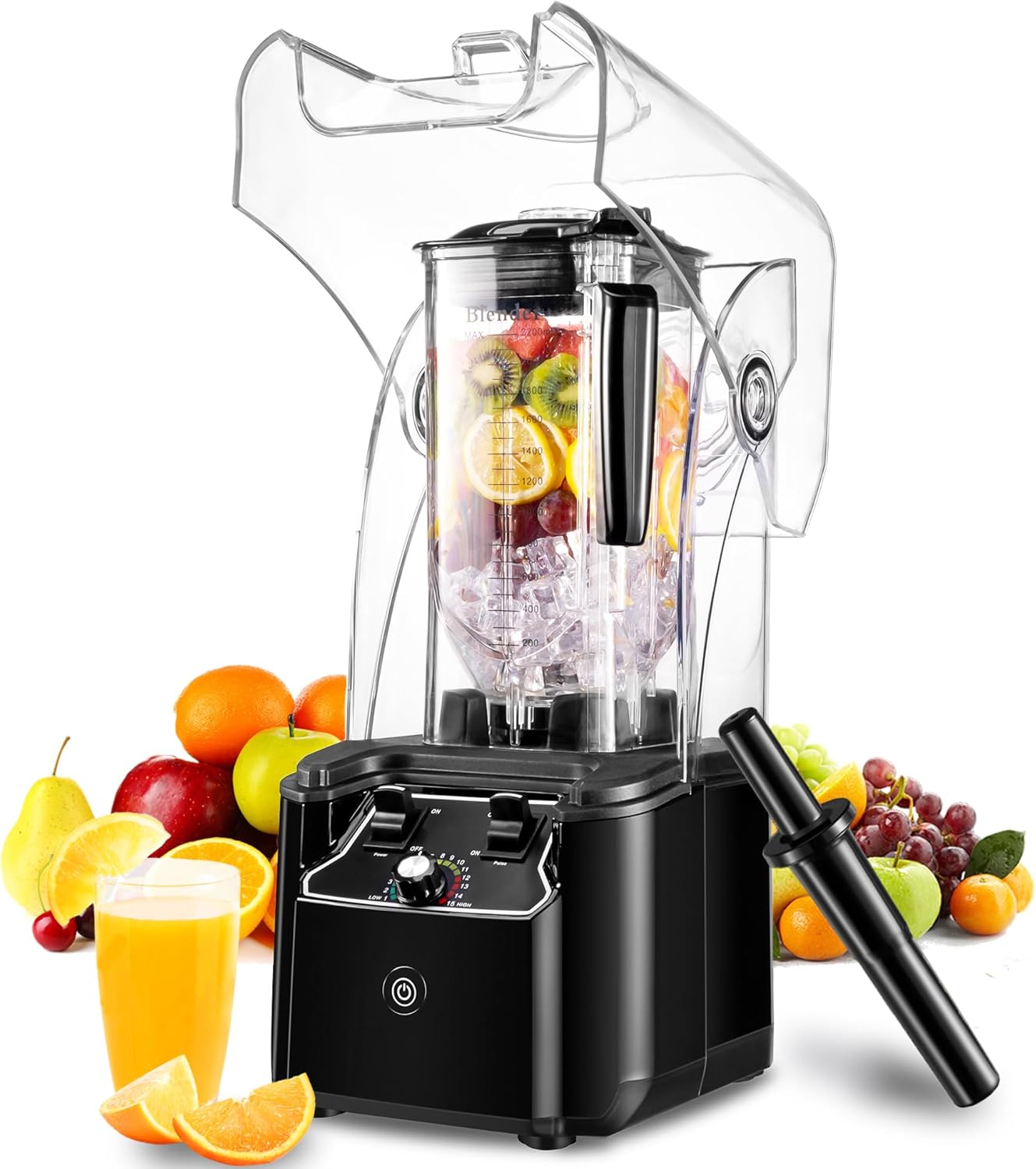 Commercial Blender for Smoothies 2200W, 80 Oz, 15 Speeds, 6-leaf Stainless Steel Blade, Heavy-Duty Commercial Blender for Restaurant, Smoothies, Ice Crush, Shakes, Self-Cleaning, Black