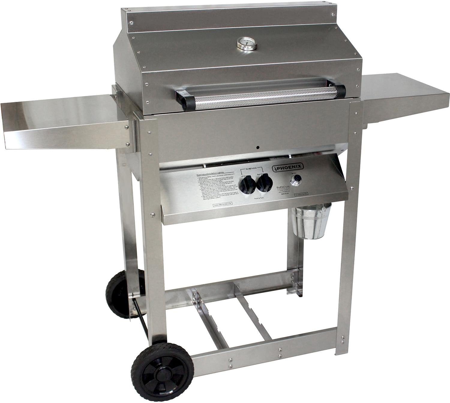 Phoenix Grill SD Stainless Steel Propane Gas Riveted Grill Head On Stainless Steel Cart