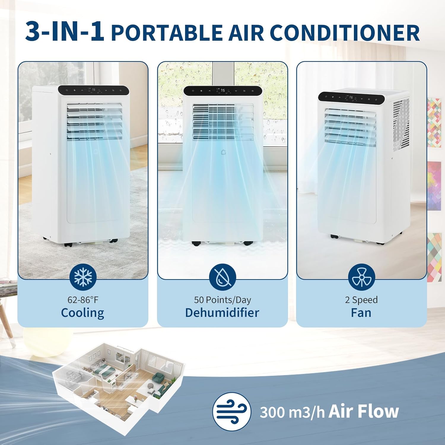 2025 New Update 8000 BTU Portable Air Conditioners Cool Up to 350 Sq.Ft,3 IN 1 Portable Ac Unit with Remote Control/LED Display/24Hrs Timer/Window Installation Kit & Low Noise for Home/Hotel/Office