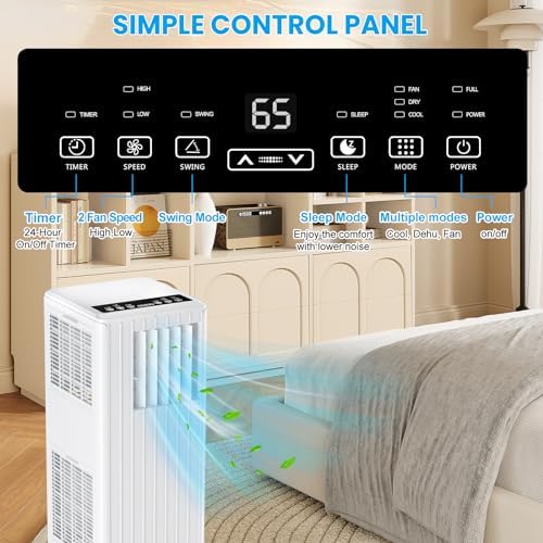 Portable Air Conditioners with Remote Control, 8000 BTU Portable Conditioner for Room, Dorm, Office with 3-IN-1 Quiet AC Unit, 2 Speeds, 24H Timer, Energy Savings, Cools Room up to 350 Sq. Ft White