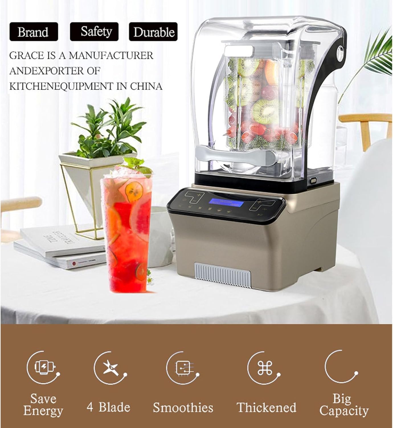 1.8L Ice Crusher Touch Soybean Milk Fruit Juice Regulation Timing Sound Insulation with Cover Milk Tea Shop Smoothie Machine,C