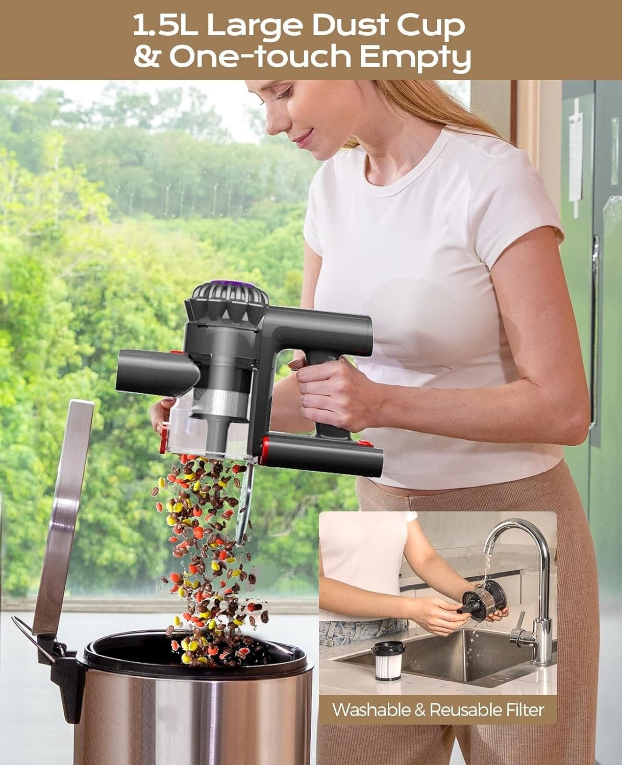 Cordless Vacuum Cleaner, 45Mins Powerful Vacuum Cleaners for Home, Lightweight Stick Vacuum Pet Hair,Hardwood Floor(5)