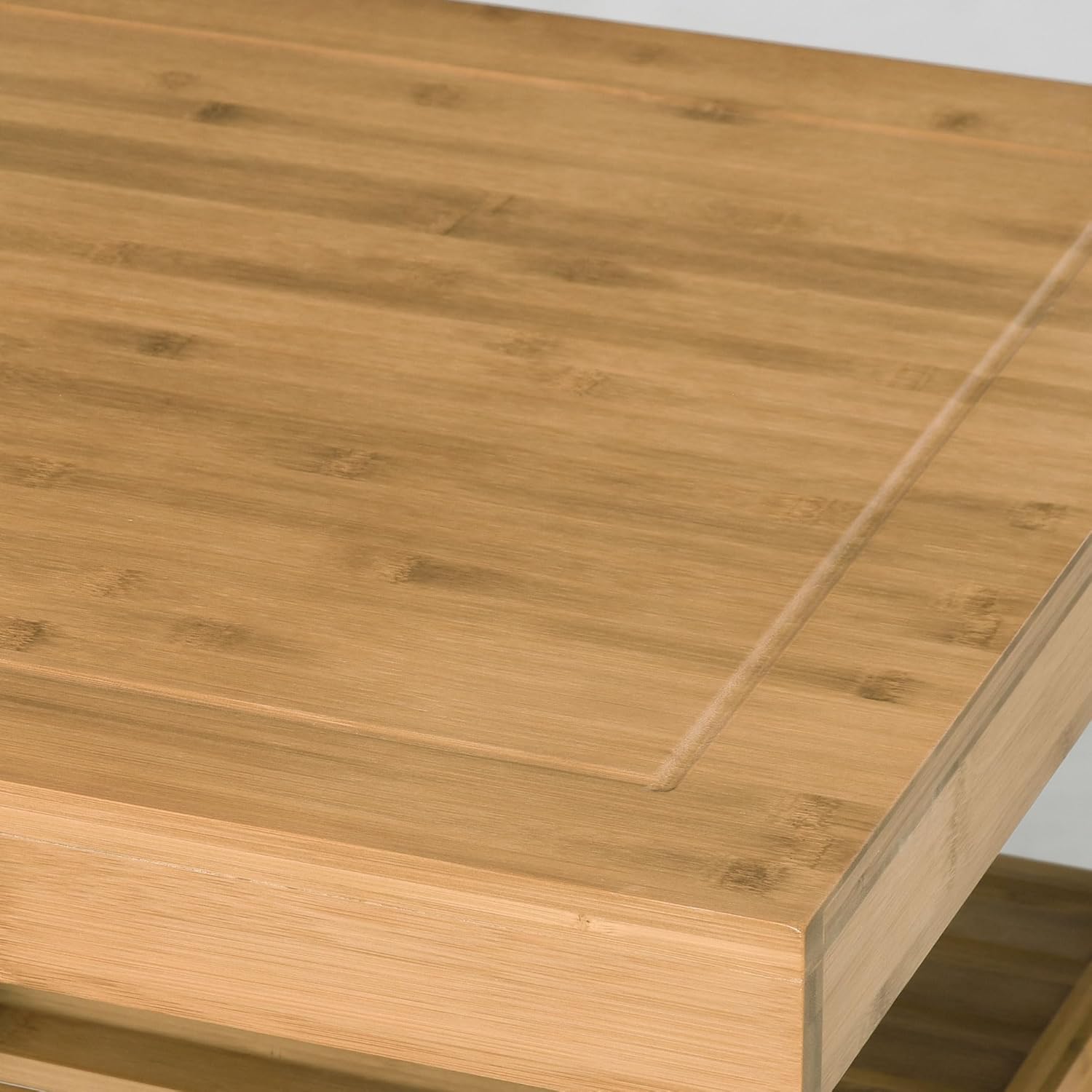 HOMCOM Bamboo Kitchen Island on Wheels, Utility Trolley Cart with 2 Storage Drawers, Butcher Block Cart with Open Shelves, Bamboo Tone