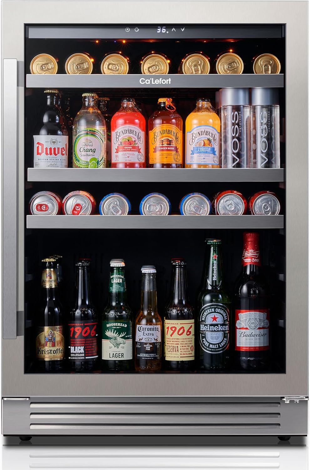 Ca'Lefort 24 Inch Beverage Refrigerator - 180 Can Beverage Fridge with 34°-54°F, Built in or Freestanding Beverage Cooler with Glass Door and 3 LED, Drink Fridge for Home/Kitchen(5.65 cu.ft)