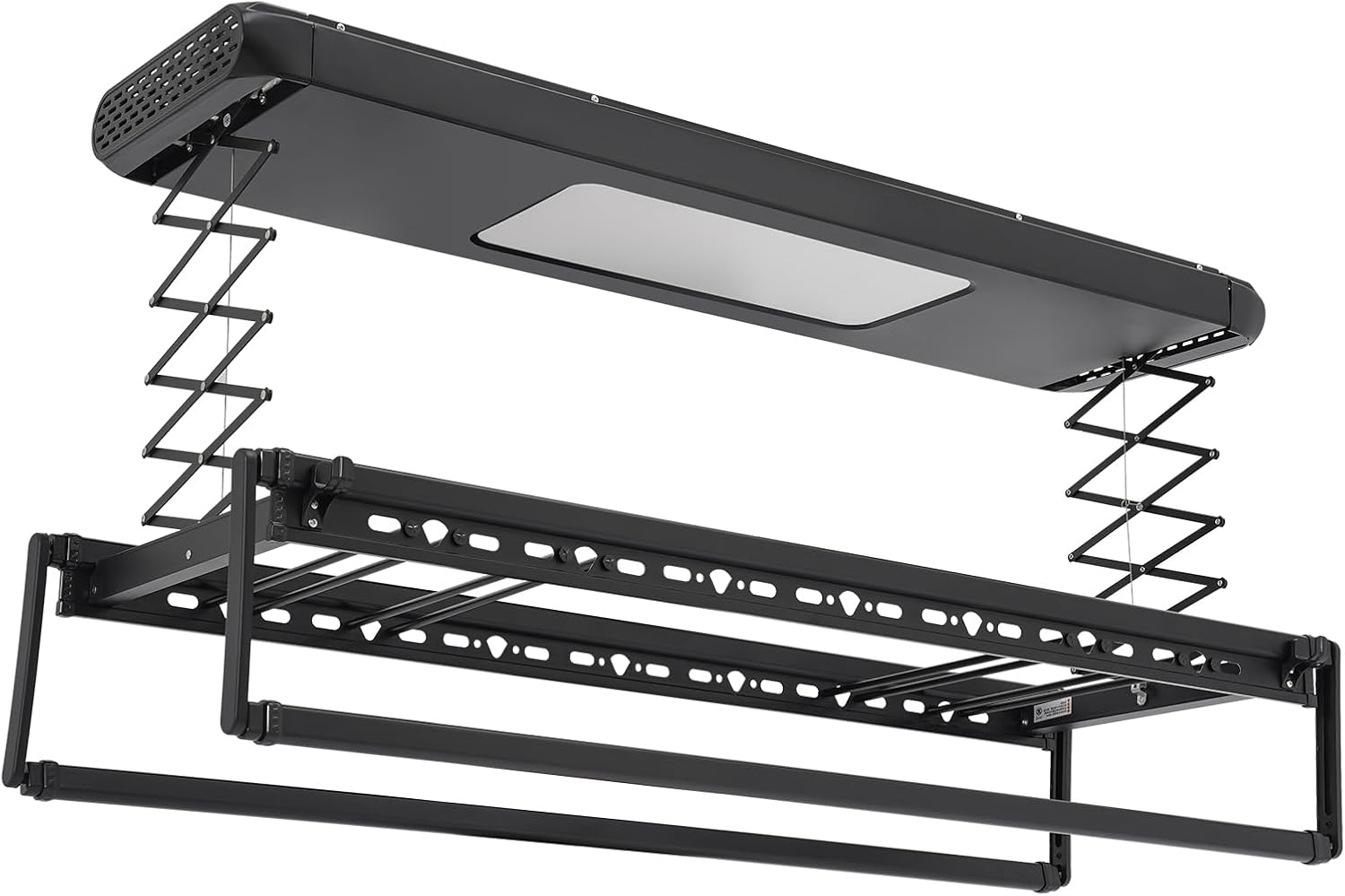 Electric Clothes Airing Rack,Adjustable Ceiling Mounted Smart Control Clothes Airing Rack w/ LED Lighting & 2 Retractable Rods,Vertical Laundry Clothesline w/ 8 Horizontal Rods for Balcony (Black)