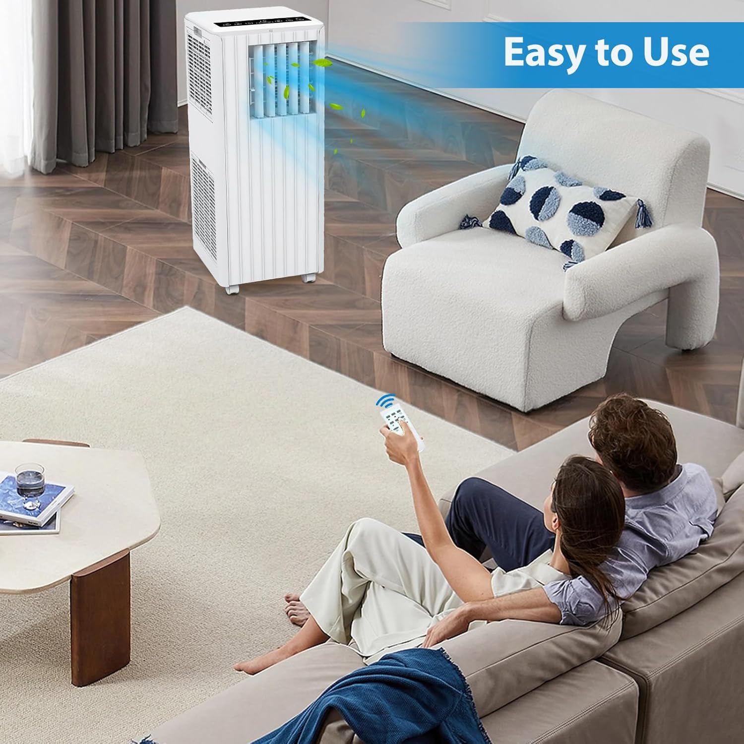 8,000 BTU Portable Air Conditioner, Smart Control, Cools up to 350 Sq. Ft., with Dehumidifier & Fan mode, Easy- to-use Remote Control & Window Installation Kit Included