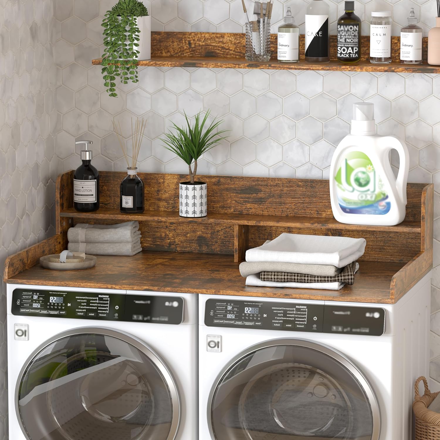 Piskyet Washer Dryer Countertop,2- Tier Laundry Countertop with Edge Rails,27.5