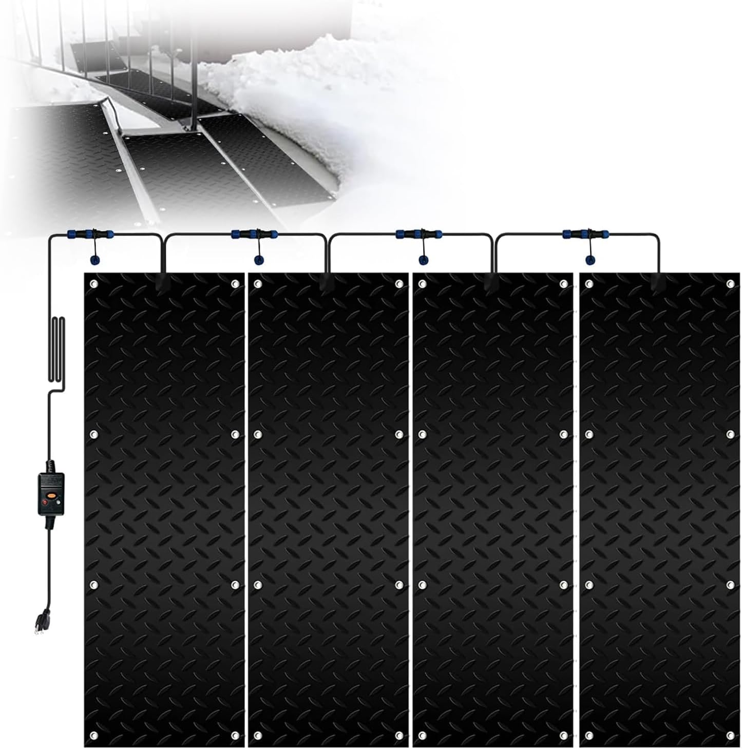Heated Snow Melting Mats, 1/2/3/4/5 Pieces Outdoor Anti-Slip Ice Heated Rubber Mats for Driveway Walkway Deck Sidewalks, Winter Removal and Ice Melting Products(4 Pcs,30x150cm/12x60in)