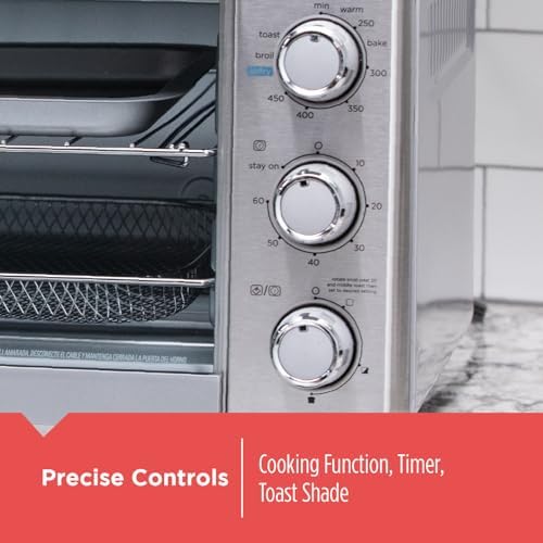 BLACK+DECKER Crisp 'N Bake Air Fryer Countertop Convection Toaster Oven, Large Capacity, 6-Slice, 5-in-1, Fits 12” Pizza, 60-Min Timer, Bake, Broil, Air Fry, Toast, Keep Warm, Stainless Steel