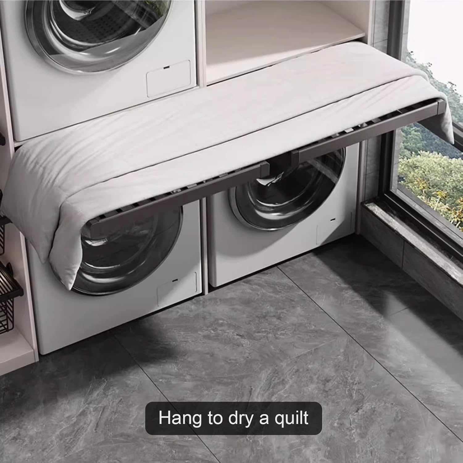 Above Washing Machine Drying Rack Aluminium Alloy Hidden Pull Out Trousers Rack Drawer, Extendable Pants Rack Space Saving Organizer for Wardrobe, Length Adjustable