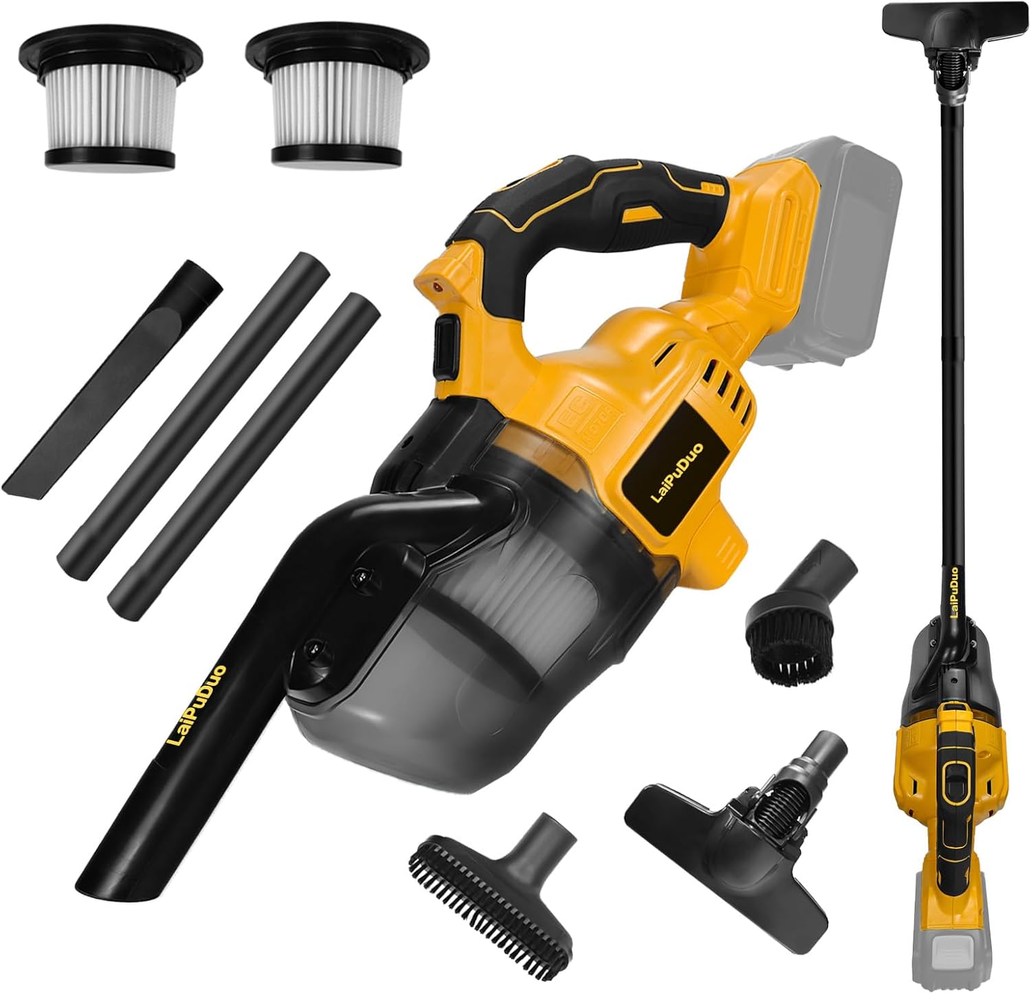 Cordless Vacuum for Dewalt 20V Battery, w/500W Motor (No Battery). 5-in-1 Handheld Electric Vacuum with Filtration HEPA for Floor, Carpet and Car Cleaning.
