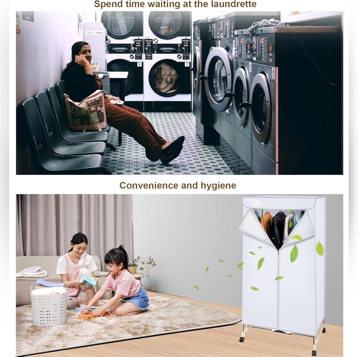 Uten Clothes Dryer Machine, Laundry Drying Wardrobe with Timer, Electric Clothes Drying Rack and Dryer for Apartments, Home