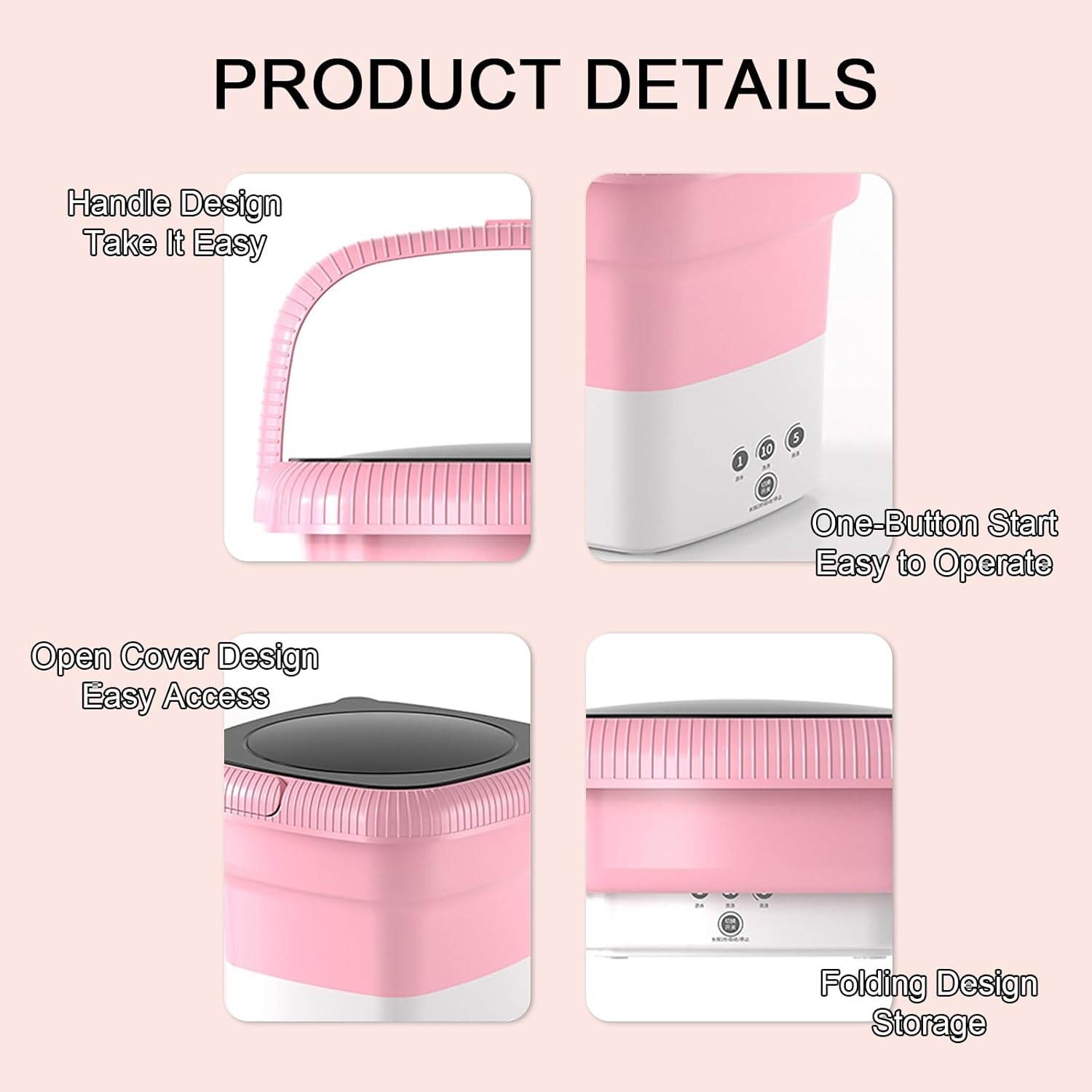 Foldable Mini Washing Machine， Portable Washer， for Washing Underwear, Socks, Baby Clothes Mini Washer (Color : Pink)