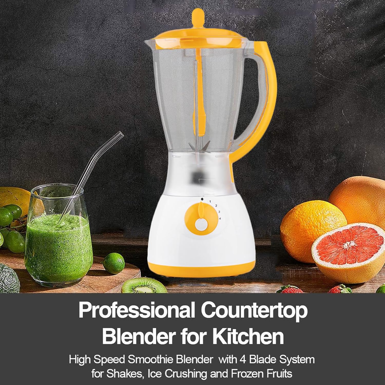 Blender Smoothie Maker, 1000W High Speed ​​Professional Smoothie Blender, Adjustable Speed, 1.5L Jar, Kitchen Professional Food Processor Blender (Yellow)