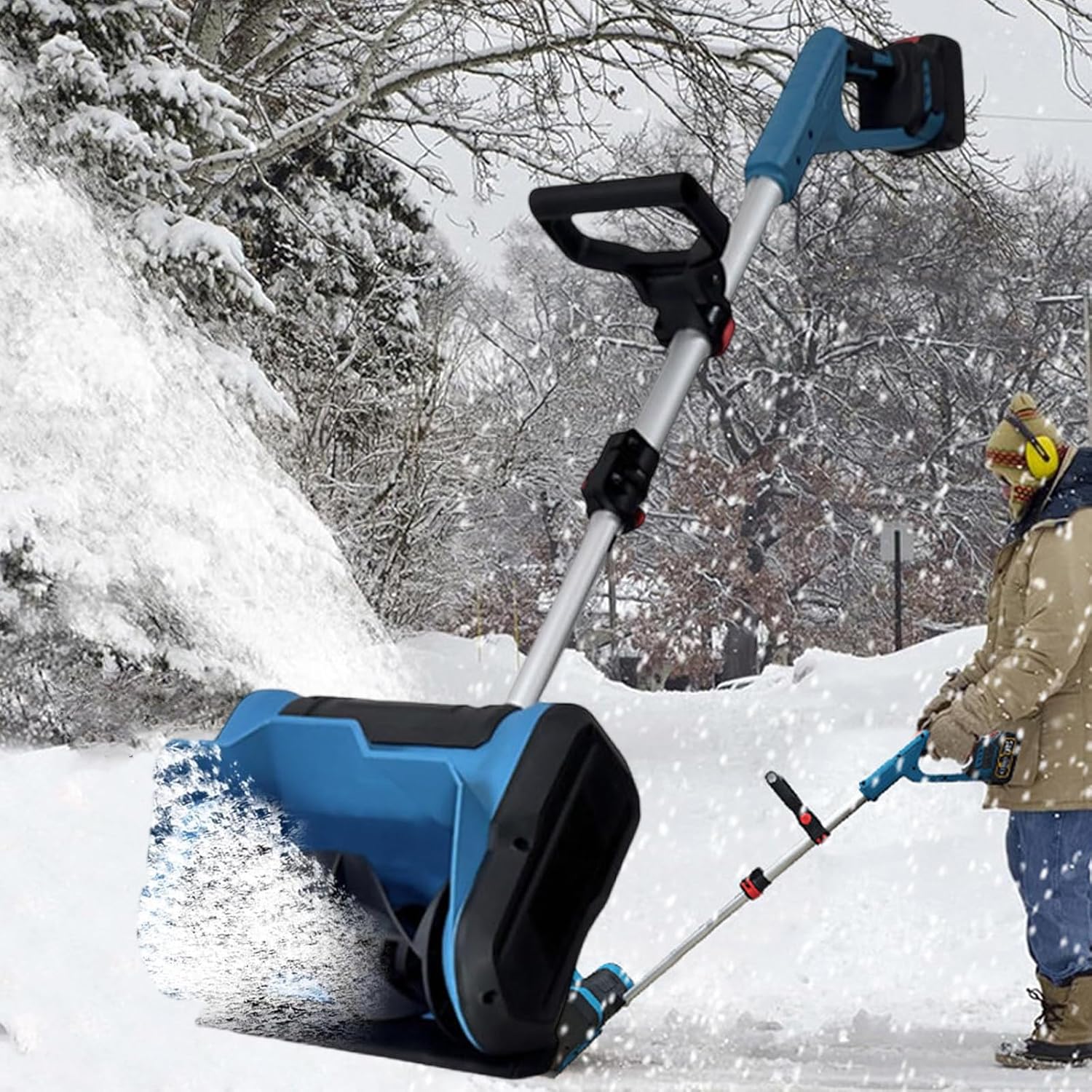 Cordless Snow Blower Snow Shovel 31 cm Cleaning Width,1200 W Rechargeable Snow Removal Tool 15 cm Cleaning Depth,for School Roads & Driveway,Brushedmotor-2Battery