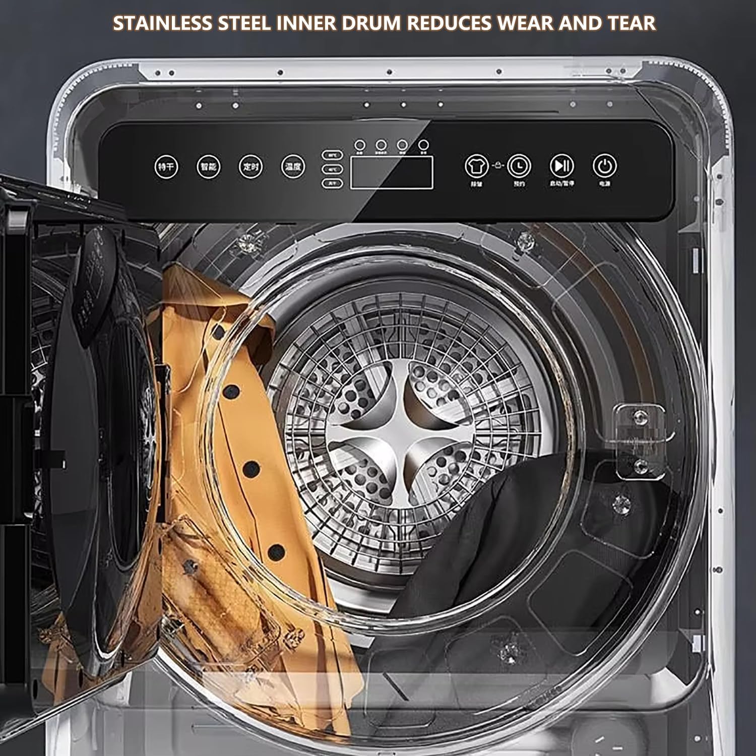 Small Tumble Dryer With LCD Smart Touch Panel, 4Kg Drying Capacity, 3 Temperatures, Stainless Steel Inner Tube, 36.3 Lbs Portable Dryers For Laundry 1000W