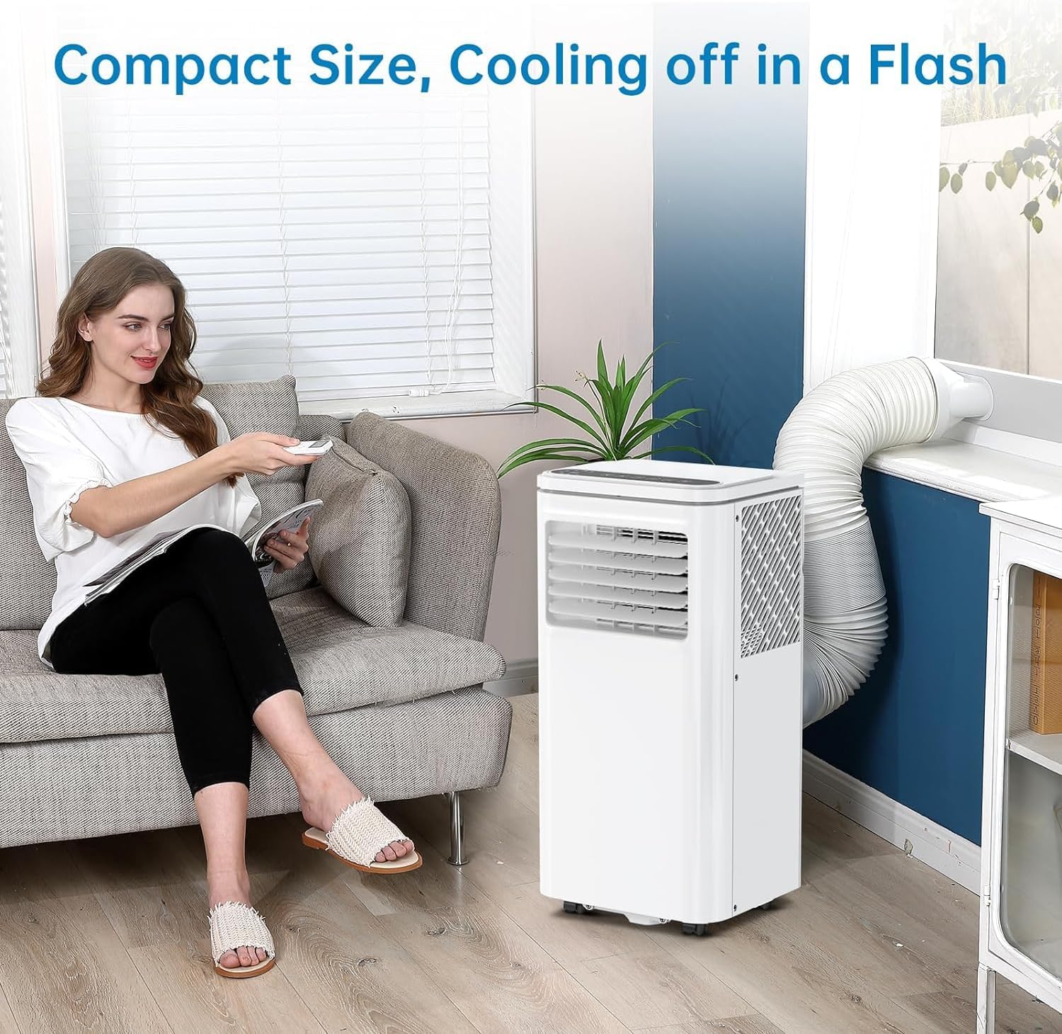8000 BTUs (ASHRAE) / 5000 BTUs (SACC) Portable Air Conditioner – Ultra-Quiet Room AC with Cooling, 40 Pints/Day Dehumidification, 2-Speed Fan, Remote Control, Timer, for Rooms Up to 350 Sq.Ft.