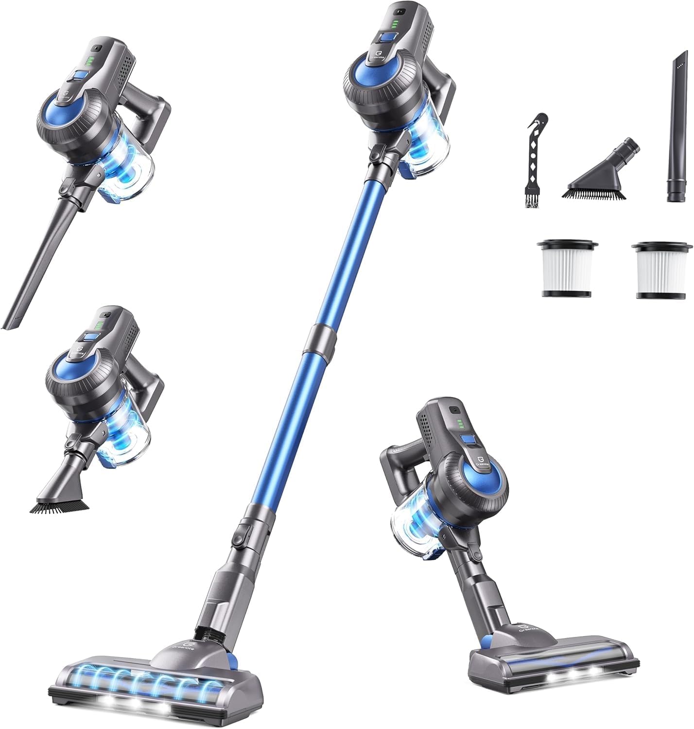 Greenote Cordless Vacuum Cleaner, 22Kpa Powerful Suction, 190W Strong Brushless Motor with 6 in 1 Lightweight Stick Vacuum, 30 Min Max Runtime Rechargeable Vacuums for Home Pet Hair Carpet Hard Floor