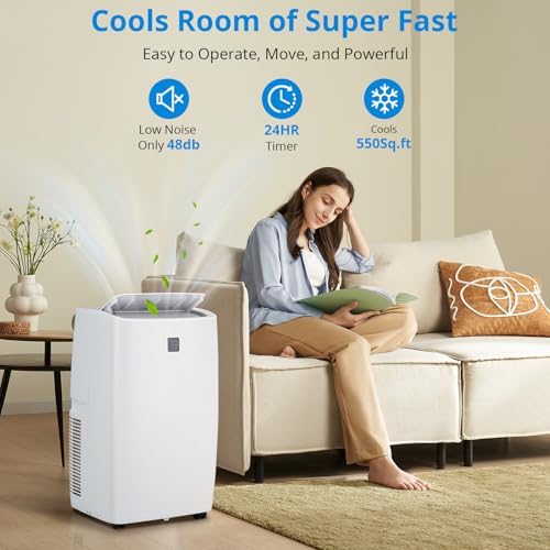 Mobile Air Conditioner Portable 12000 BTU, 3-In-1 Cooling, Dehumidifier Fan for Rooms Up to 450 Sq. Ft. Digital Display, Remote Control, and Smart Sleep Mode